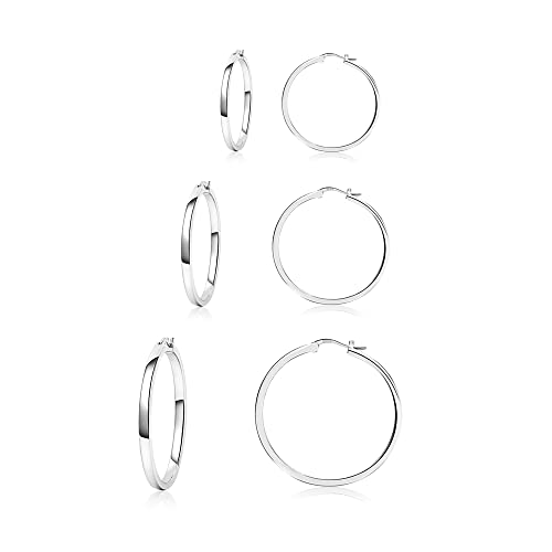 Imagen de PABBEU 3Pairs 925 Sterling Silver Hoops Earrings – Lightweight, Hypoallergenic and Everyday Friendly en OfertitasTOP