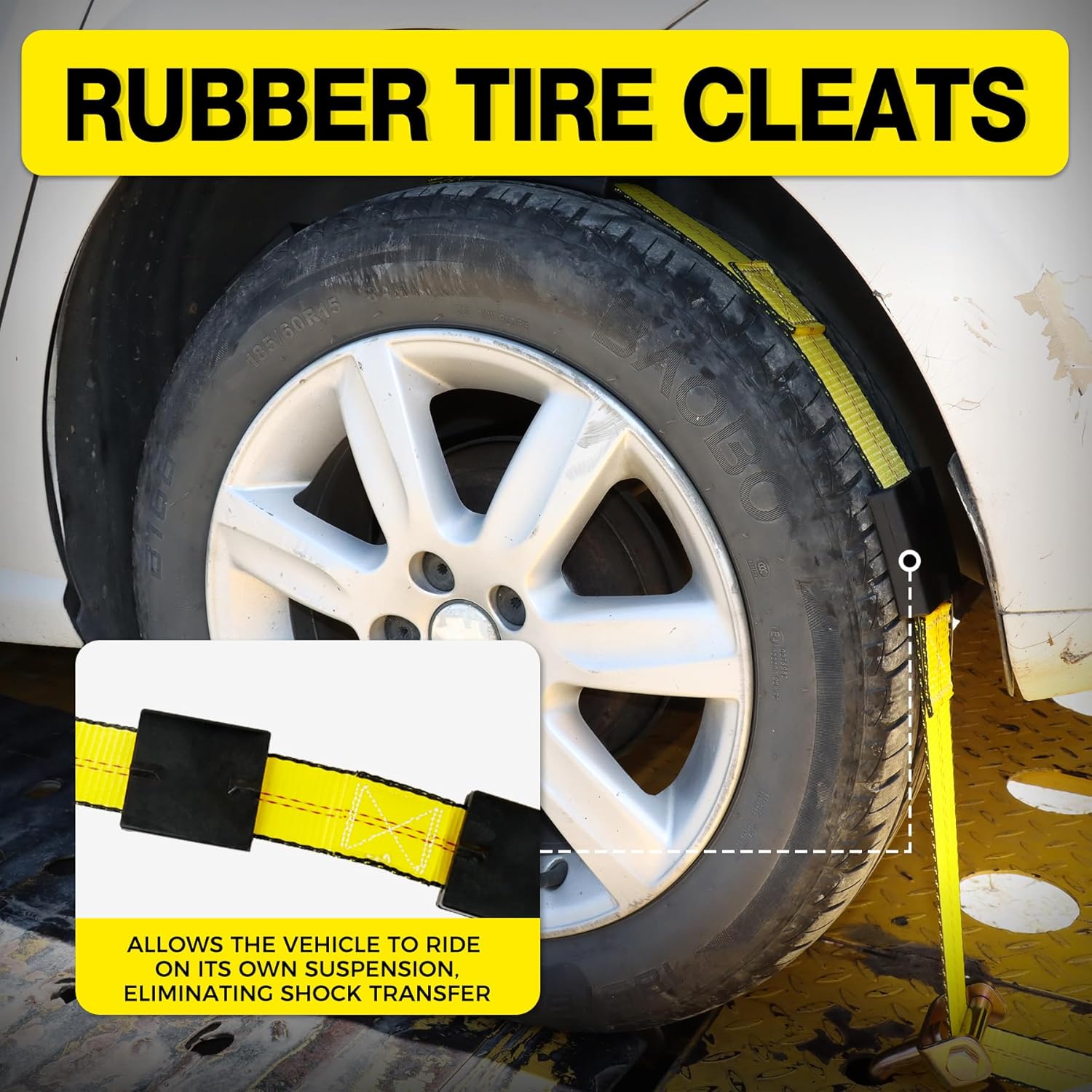 Thumbnail 5 de Autofonder Car Hauler Straps Heavy Duty 10,000 lbs – 3-Point Tire Tie Down Straps for Trailers (Over The Wheel with Rubber Cleats)