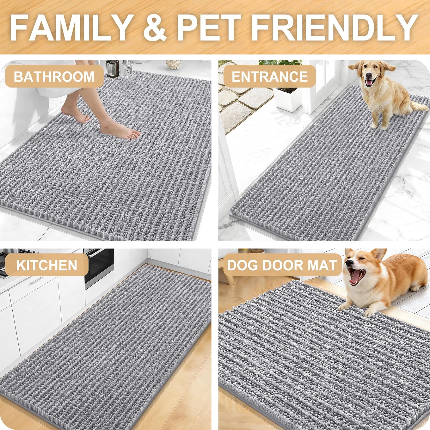 Thumbnail 6 de OLANLY 30x20 Thick Chenille Bathroom Rug Mat in Grey