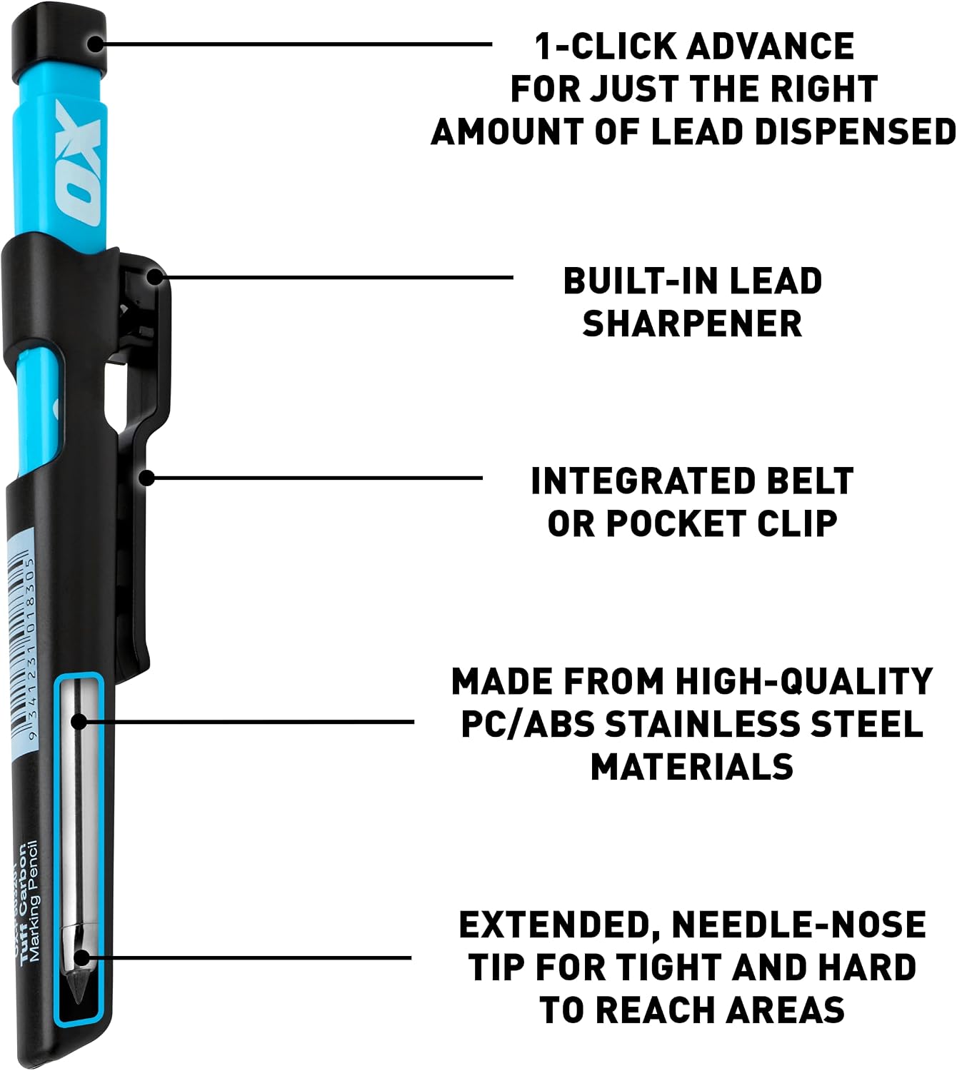 Detalle de OX TOOLS Pro Tuff カーボンマーキングペンシル バリューパック|替芯4本・ホルダー・削り器付き