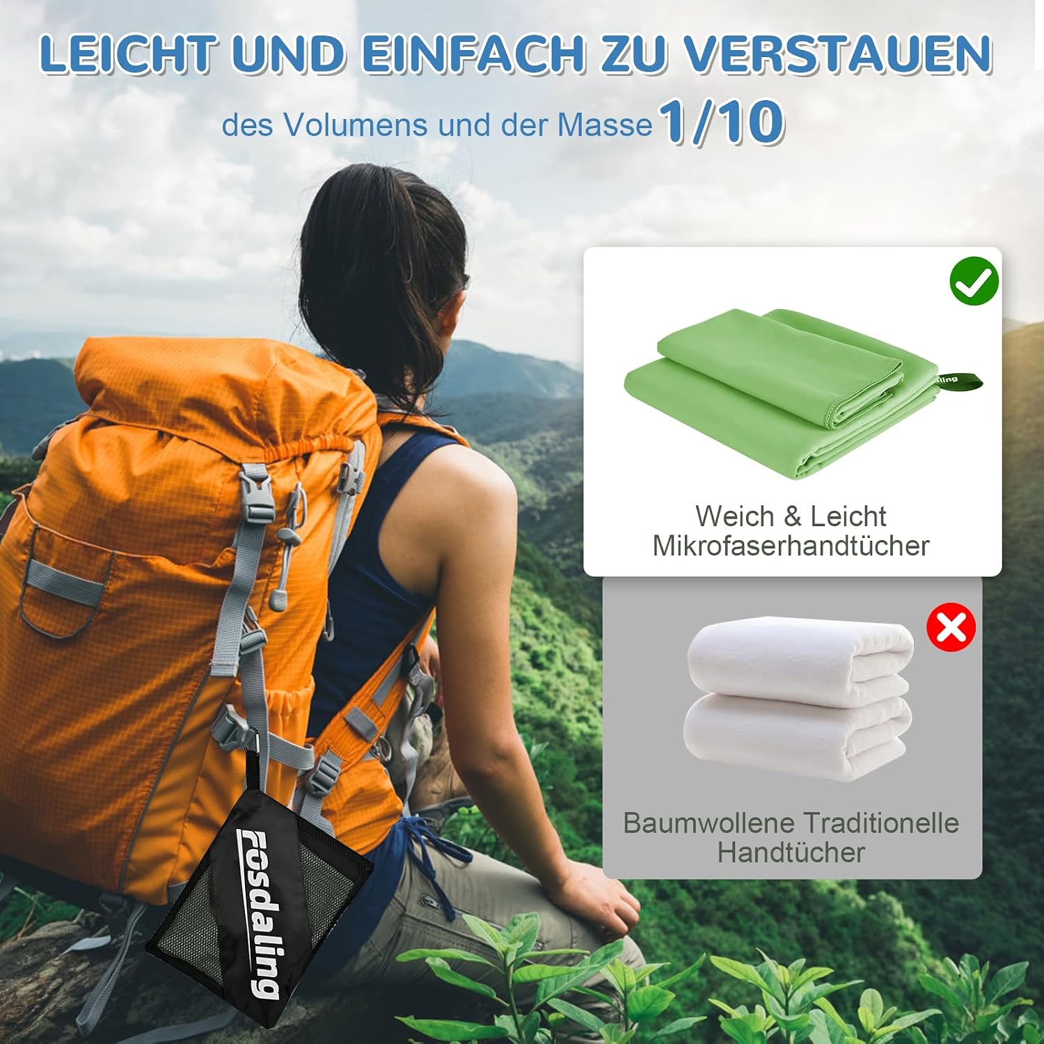 Thumbnail 4 de Fosdaling Mikrofaser Handtuch-Set 3-tlg