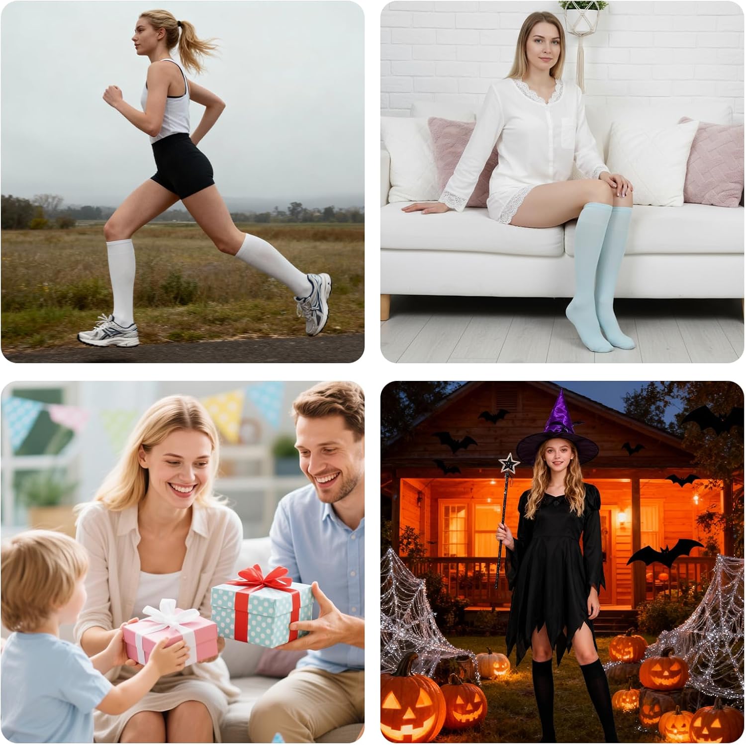 Thumbnail 5 de Chaussettes hautes en coton ZAKASA – 4 paires, Genou Montant sans Couture