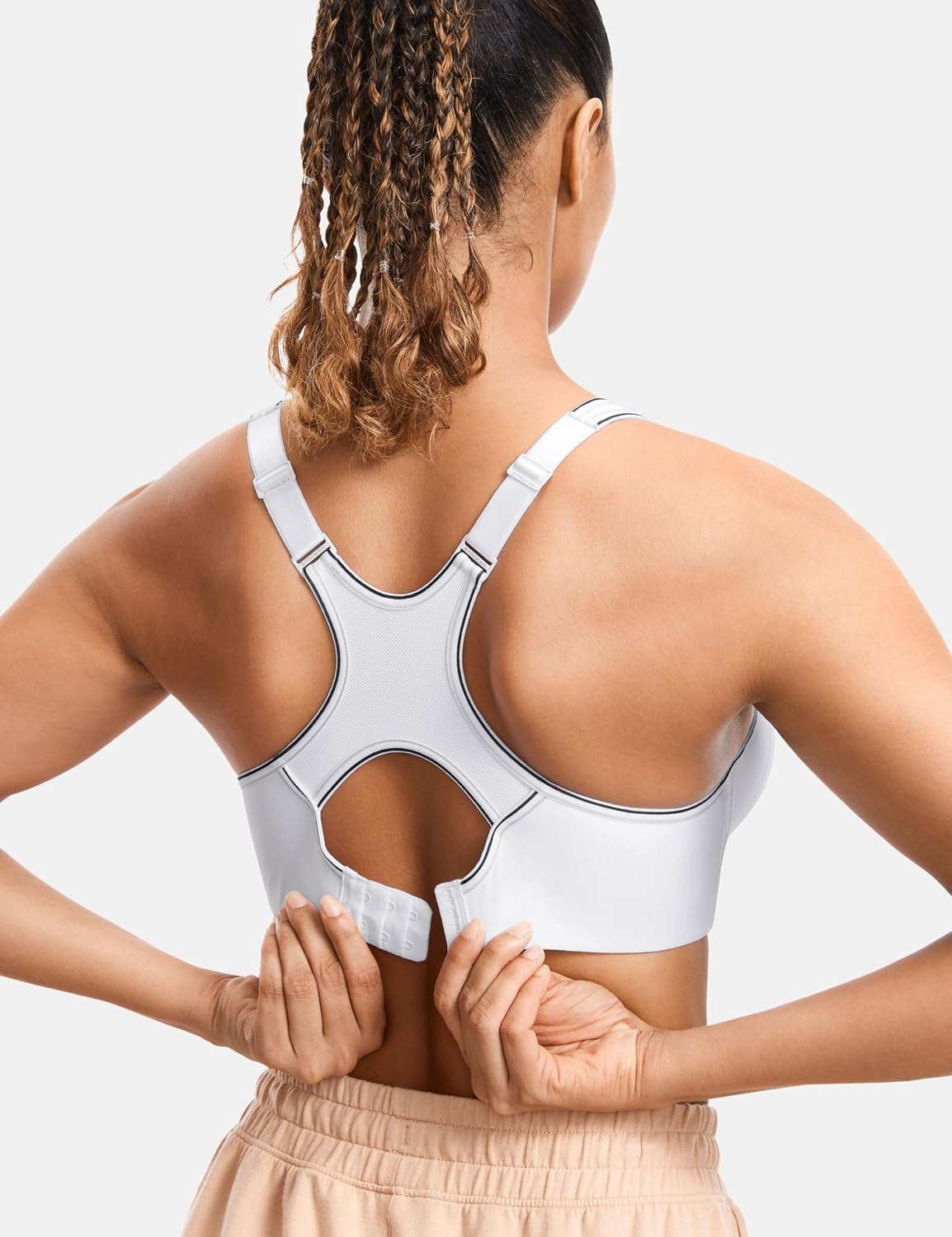 Detalle de SYROKAN Damen Sport-BH mit Bügel, Push-up und breiten Trägern für starken Halt bei High-Impact-Training