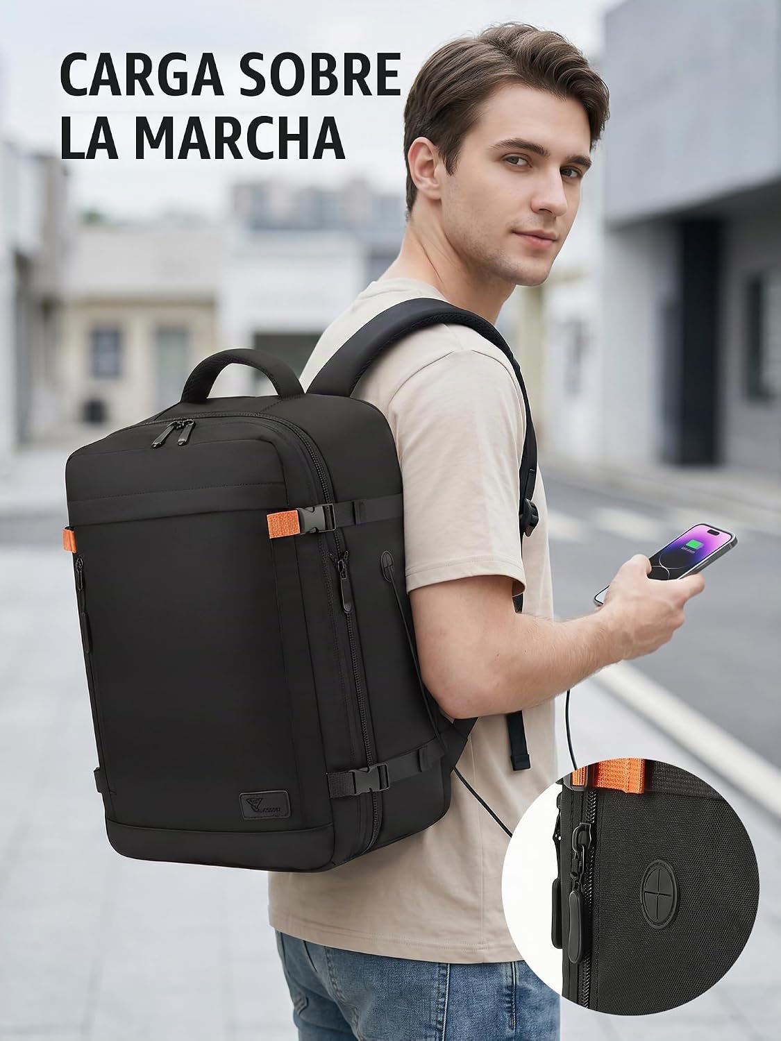 Detalle de Mochila Yankony 40x30x20 (expandible 40x30x25) para cabina: 30L de capacidad y organización para viajes