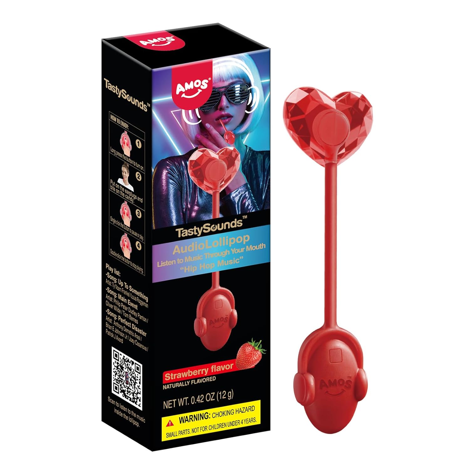 AMOS Lutscher Audio Lollipop Erdbeere – Musik-Lutscher 🍭