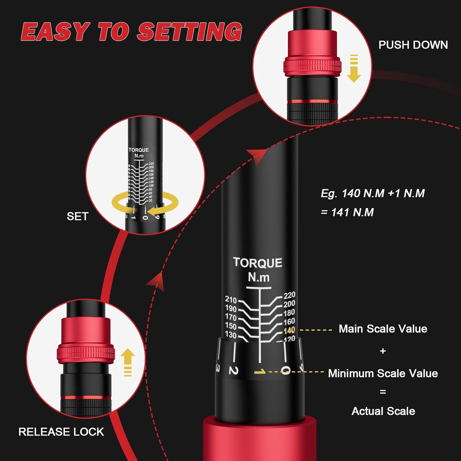 Thumbnail 4 de VANPO 1/2-Zoll Drehmomentschlüssel-Set 20–220 Nm (3-teilig) für Auto & Motorrad