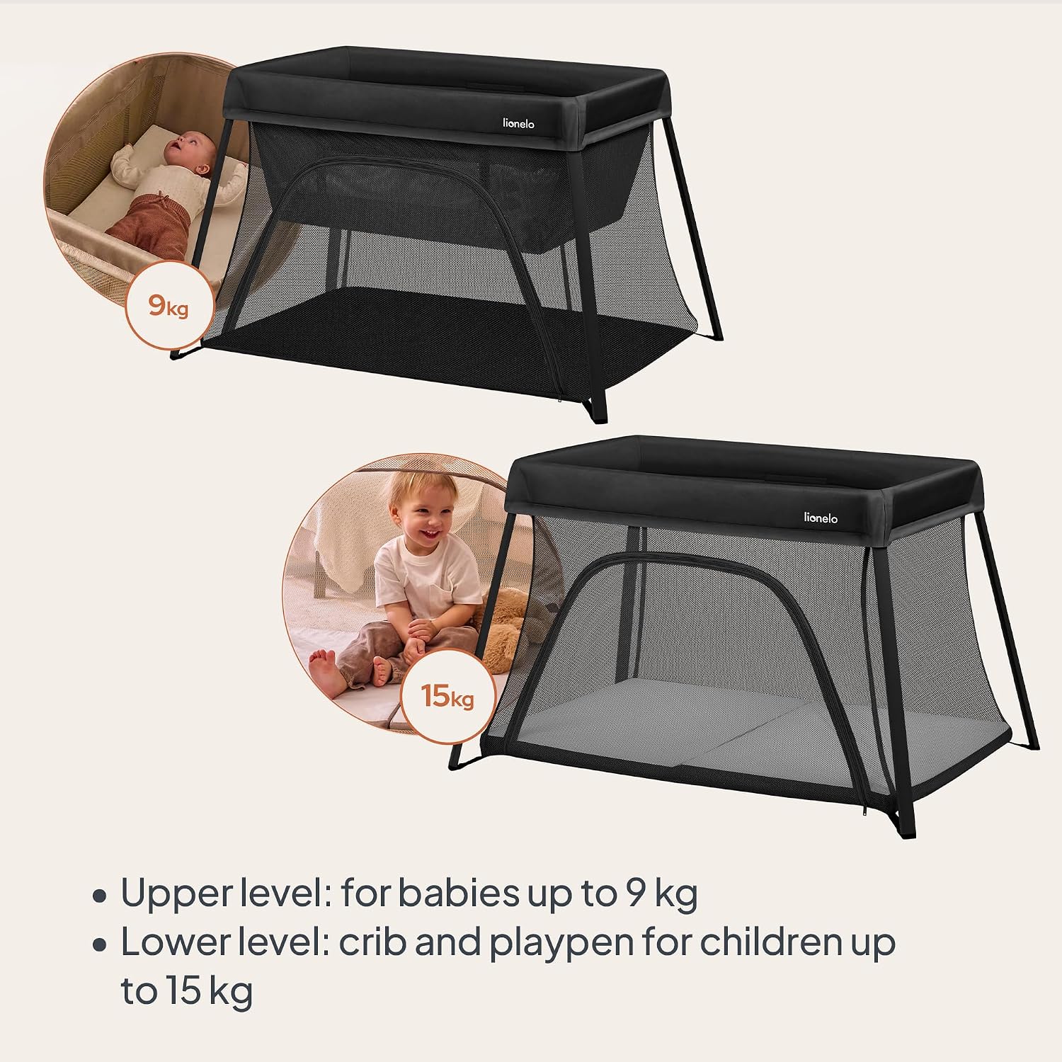 Detalle de Lionelo Alice 3-in-1 Travel Cot and Playpen with Two Mattress Heights