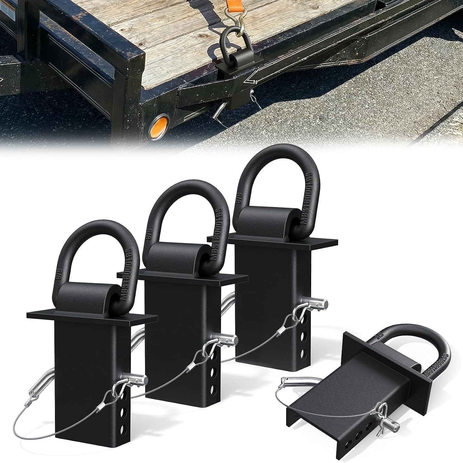 Stake Pocket D Ring 18000lbs | Heavy Duty Stake Pocket Tie Down for Trailers & Flatbeds (4 Pack)