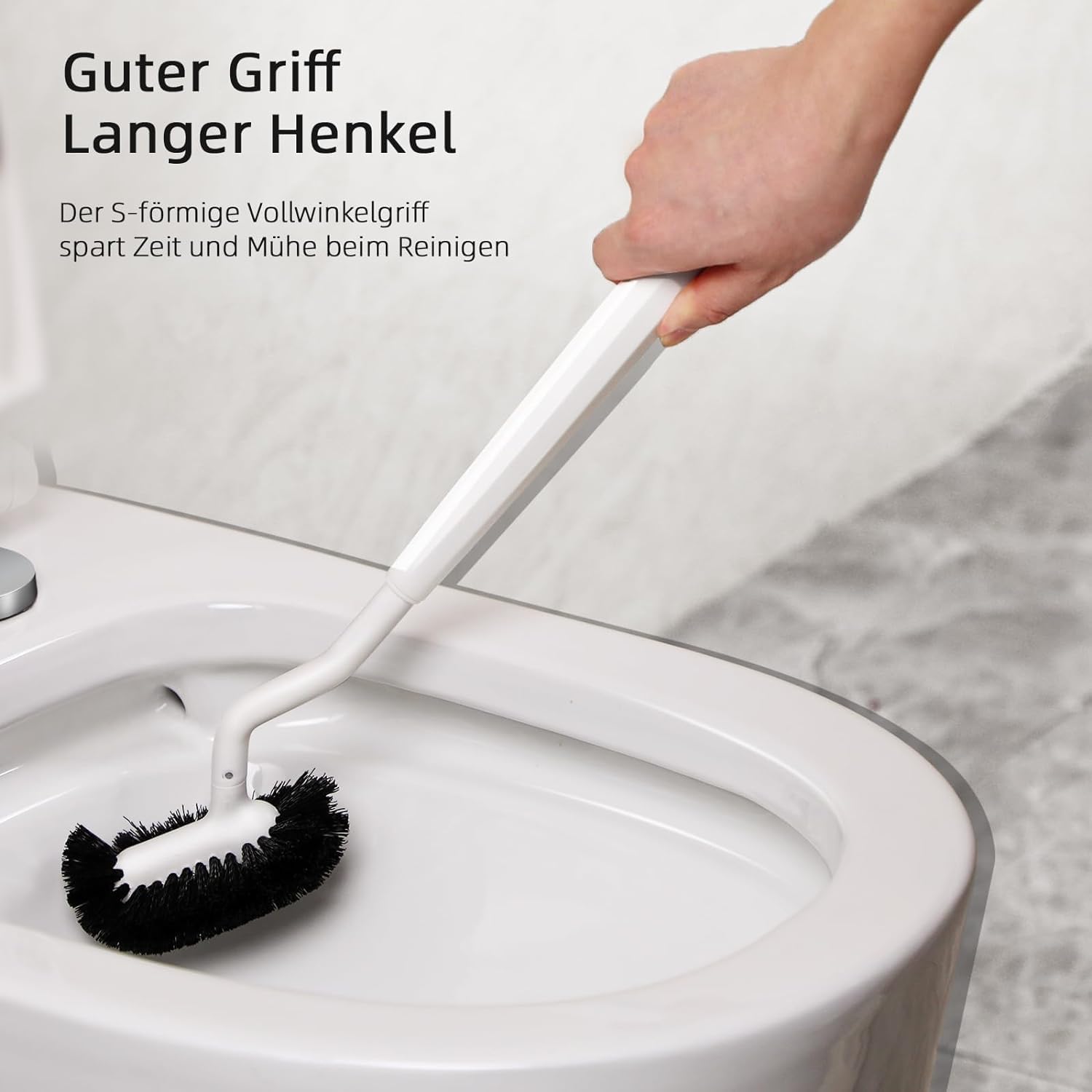 Thumbnail 4 de Ensemble brosse de toilette + support murale blanc (tête incurvée 360°) — Nettoyage en profondeur des WC