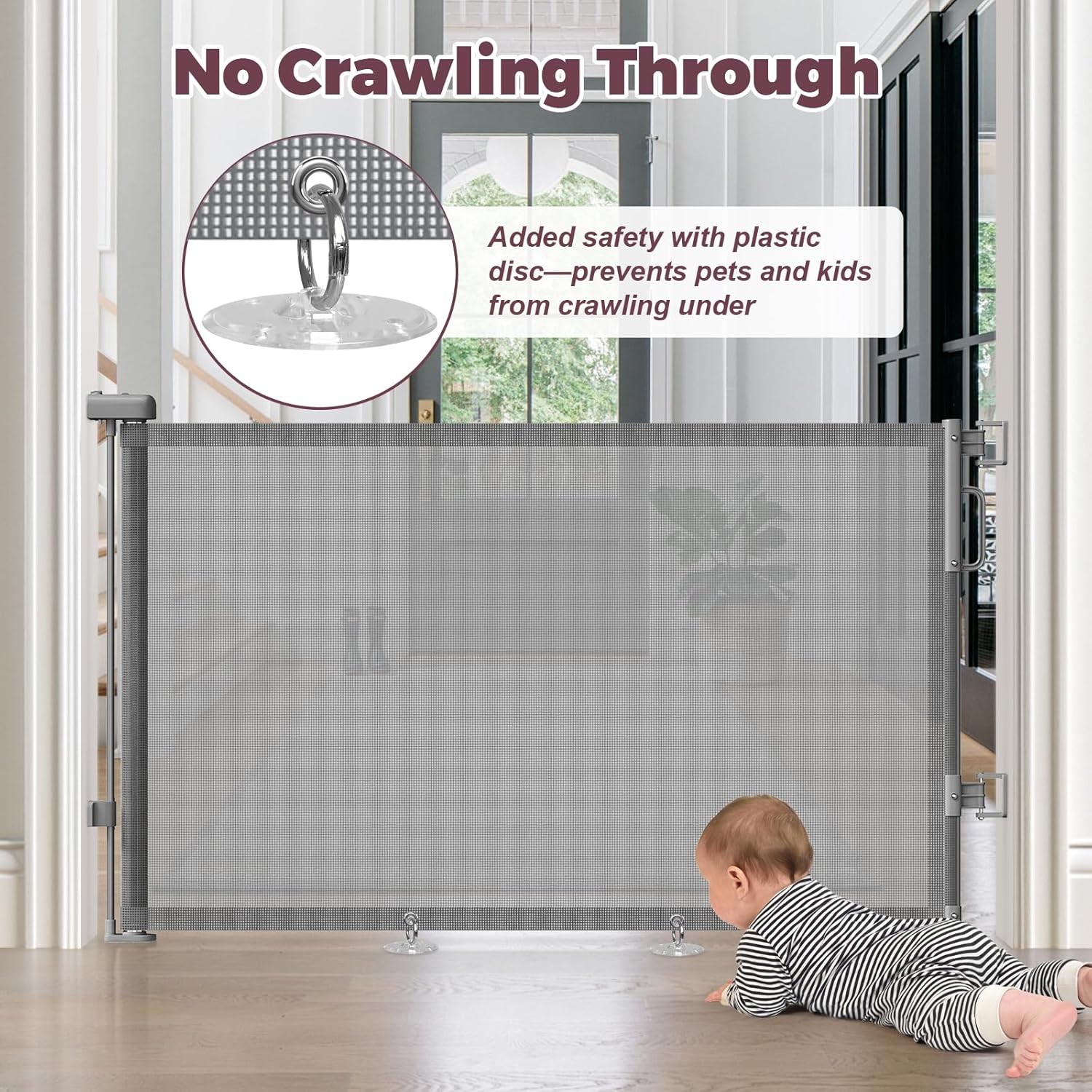 Thumbnail 6 de Cideny Retractable Baby Gate for Stairs & Doorways — 55" Wide, 34" Tall Mesh Gate with One-Hand Operation