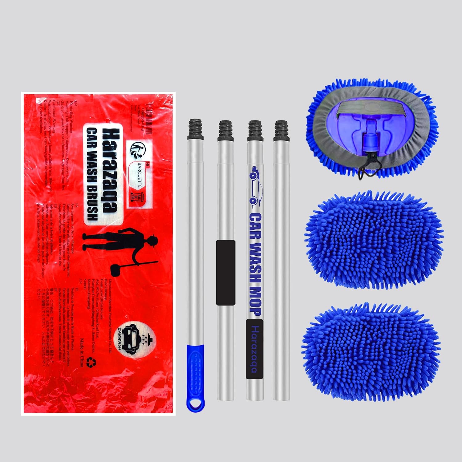 Thumbnail 6 de 160cm (63") Car Wash Brush with Microfibre Heads – Extendable Long Handle Cleaning Mop Mitt (with 3 Replacement Heads)