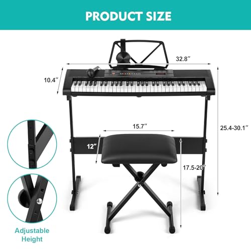 Detalle 2 de MUSTAR 61 Key Piano Keyboard with Lighted Keys – Beginner Friendly Electronic Keyboard