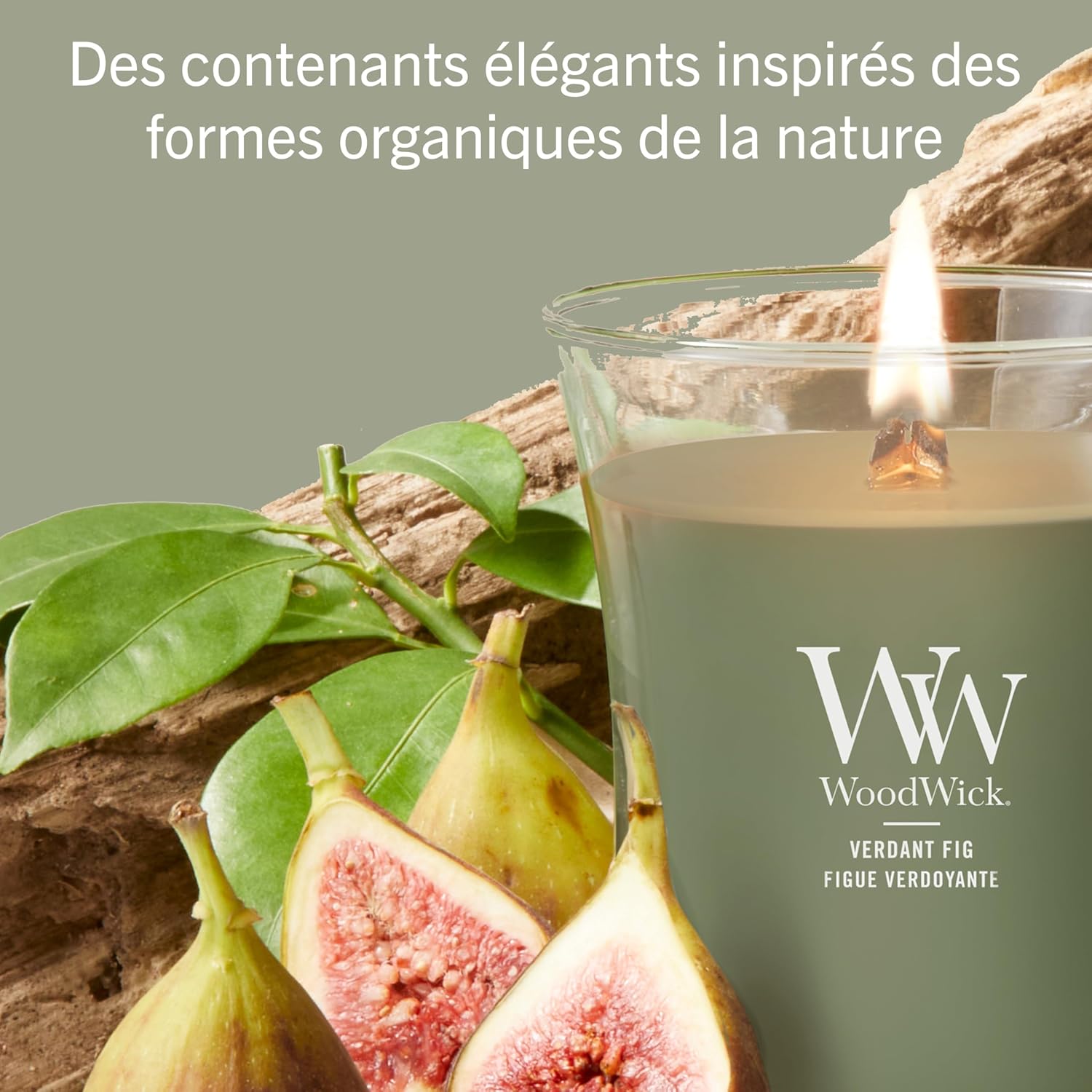 Detalle de WoodWick Bougie parfumée Grande bougie sablier Figue verdoyante