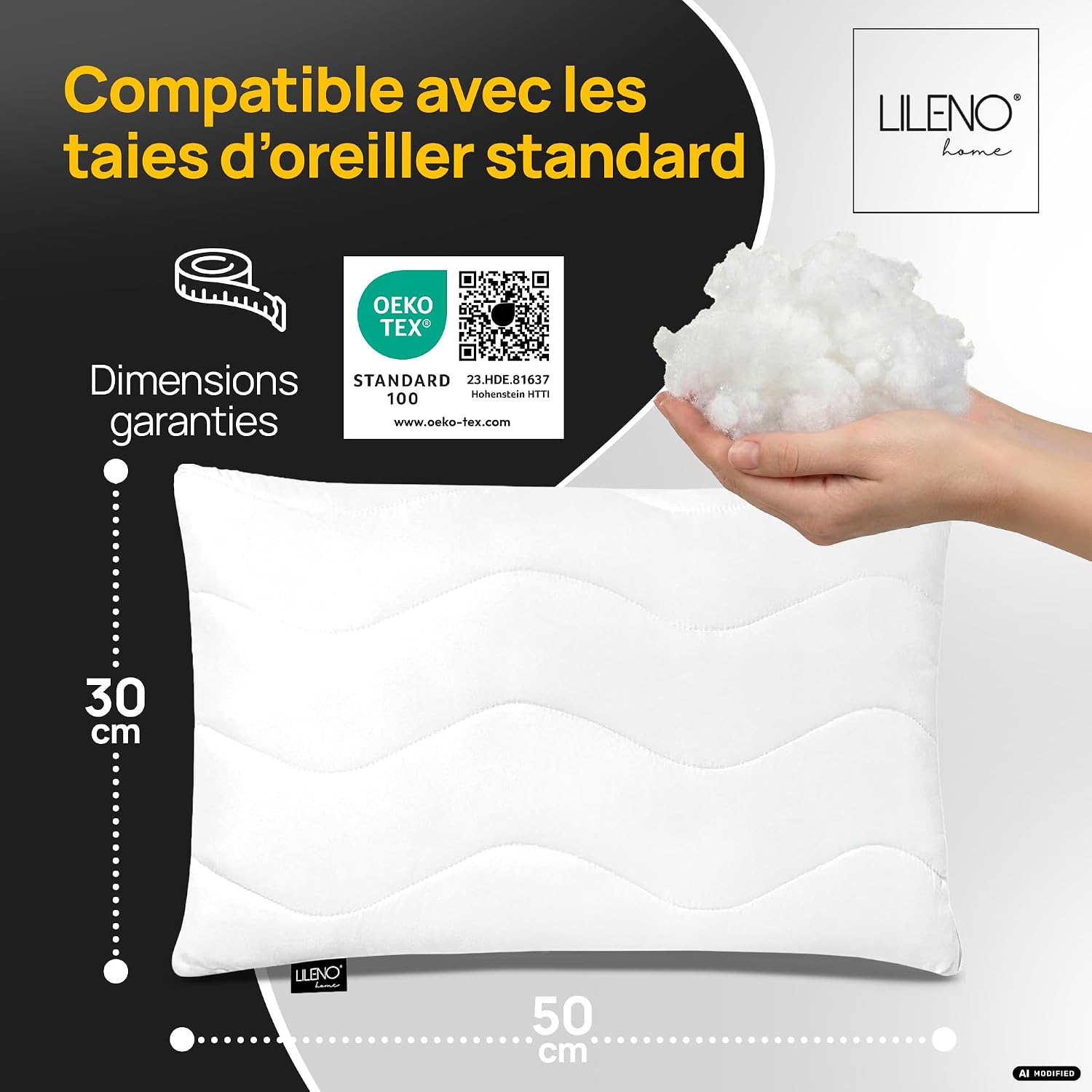 Thumbnail 6 de LILENO HOME hoofdkussen 50 x 30 cm, polyester vulling en verstelbare ritssluiting