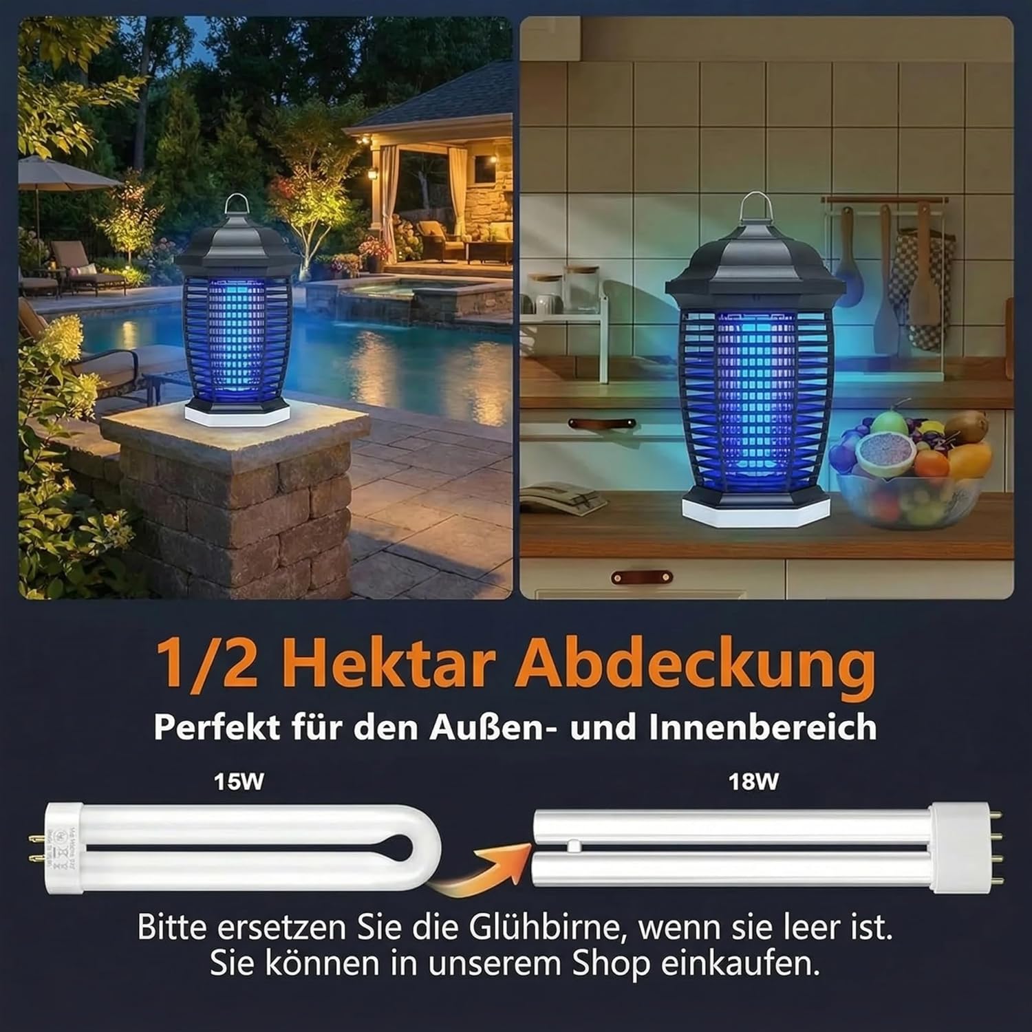 Detalle de Seenlast Insektenvernichter Elektrisch 4000V – 18W UV-Licht, IPX4