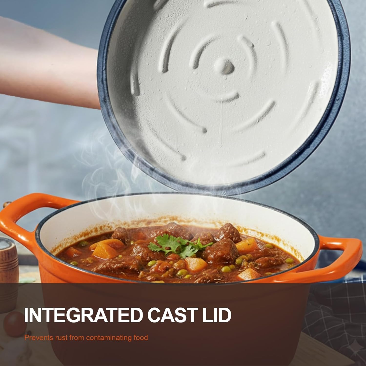 Thumbnail 1 de Overmont Enameled Cast Iron Dutch Oven 5.5QT with Wide Handles and Lid: Heavy-Duty, Pre-Seasoned, Oven Safe to 500°F