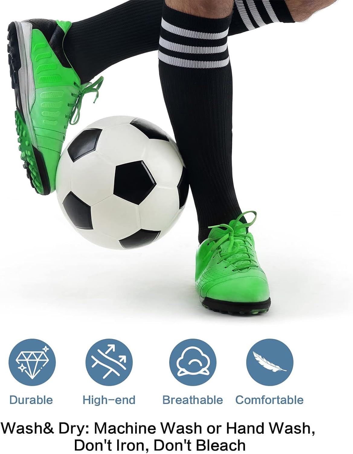 Detalle de BONANGEL 4 Pairs Kids Football Socks – Knee-High Cotton Sports Socks for Boys & Girls