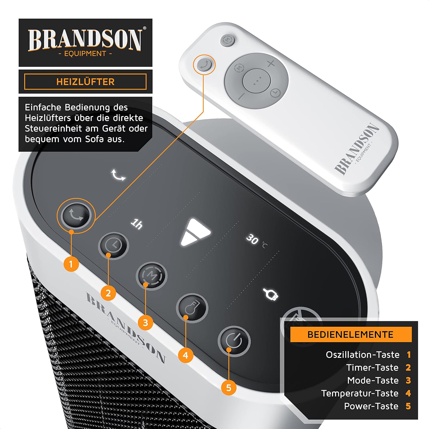 Thumbnail 3 de Brandson Heizlüfter mit Fernbedienung — Thermostat, Timer