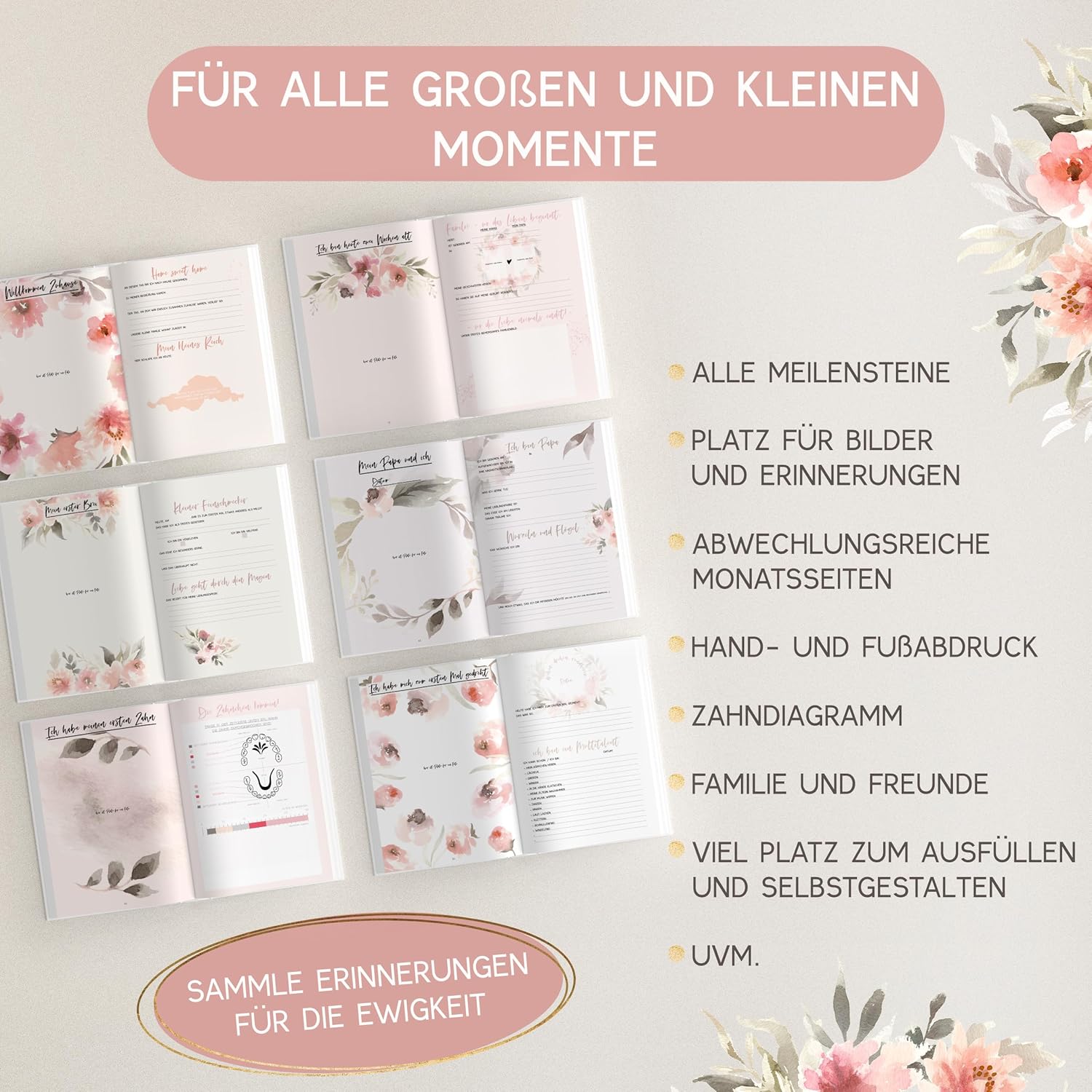 Thumbnail 3 de HIMMEL.HERZ.PAPIER Mein erstes Jahr Babyalbum – A4 Erinnerungsbuch mit 84 Seiten (Hardcover) in Rosa