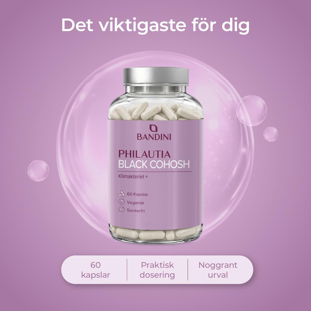 Detalle 2 de BANDINI Svart cohosh, rödklöver och salvia – växtbaserat tillskott, 60 kapslar