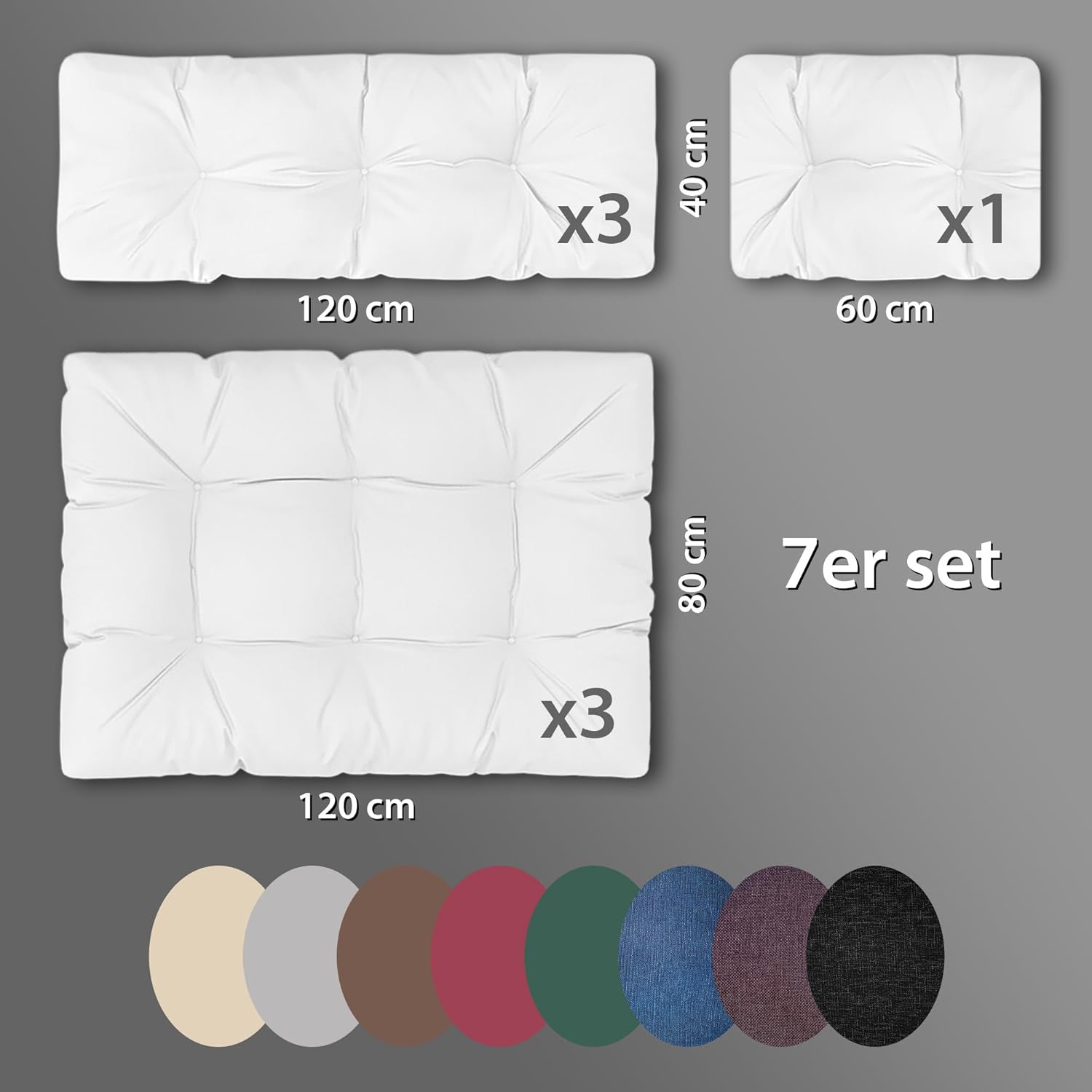 Thumbnail 1 de Amazinggirl Cuscini per pallet esterno Set da 7 – 120x80 cm seduta e 120x40 cm schienale, grigio chiaro