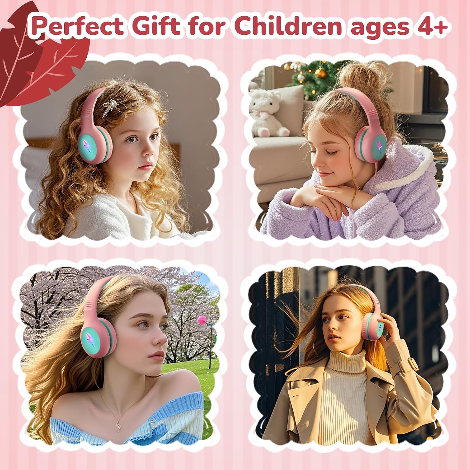Thumbnail 6 de Wuopzf Kids USB-C Over-Ear Headphones with Volume Limiter, Mic & LED Lights (Pink) – Foldable School Set