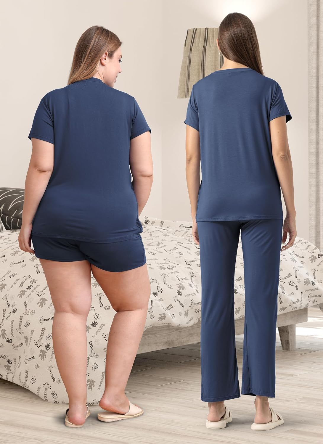 Detalle 2 de Rnxrbb 3-Piece Postpartum Nursing Pajamas Set (Short-Sleeve Top, Shorts, Long Pants) for Breastfeeding