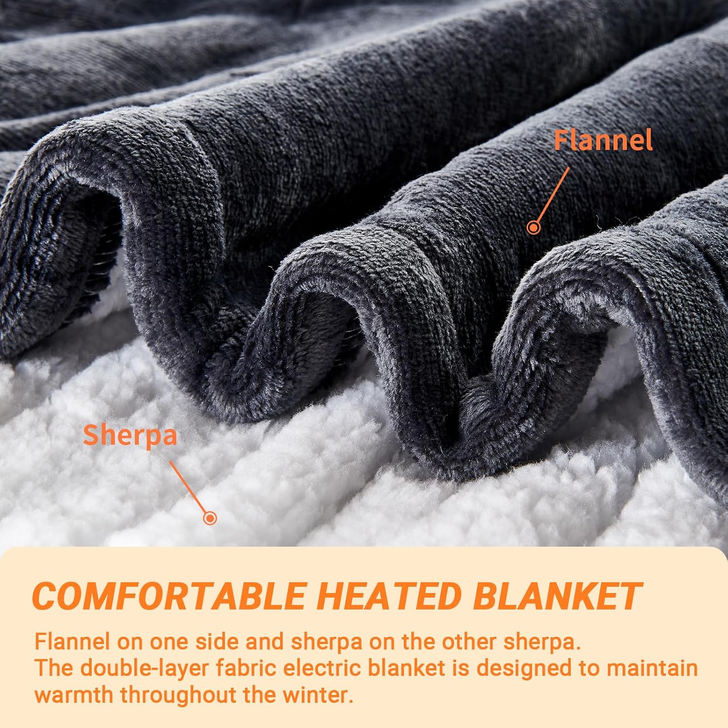 Detalle 2 de PENGZHU TECHNOLOGY 8490 Queen Heated Blanket, Flannel and Sherpa, 10 Heat Settings