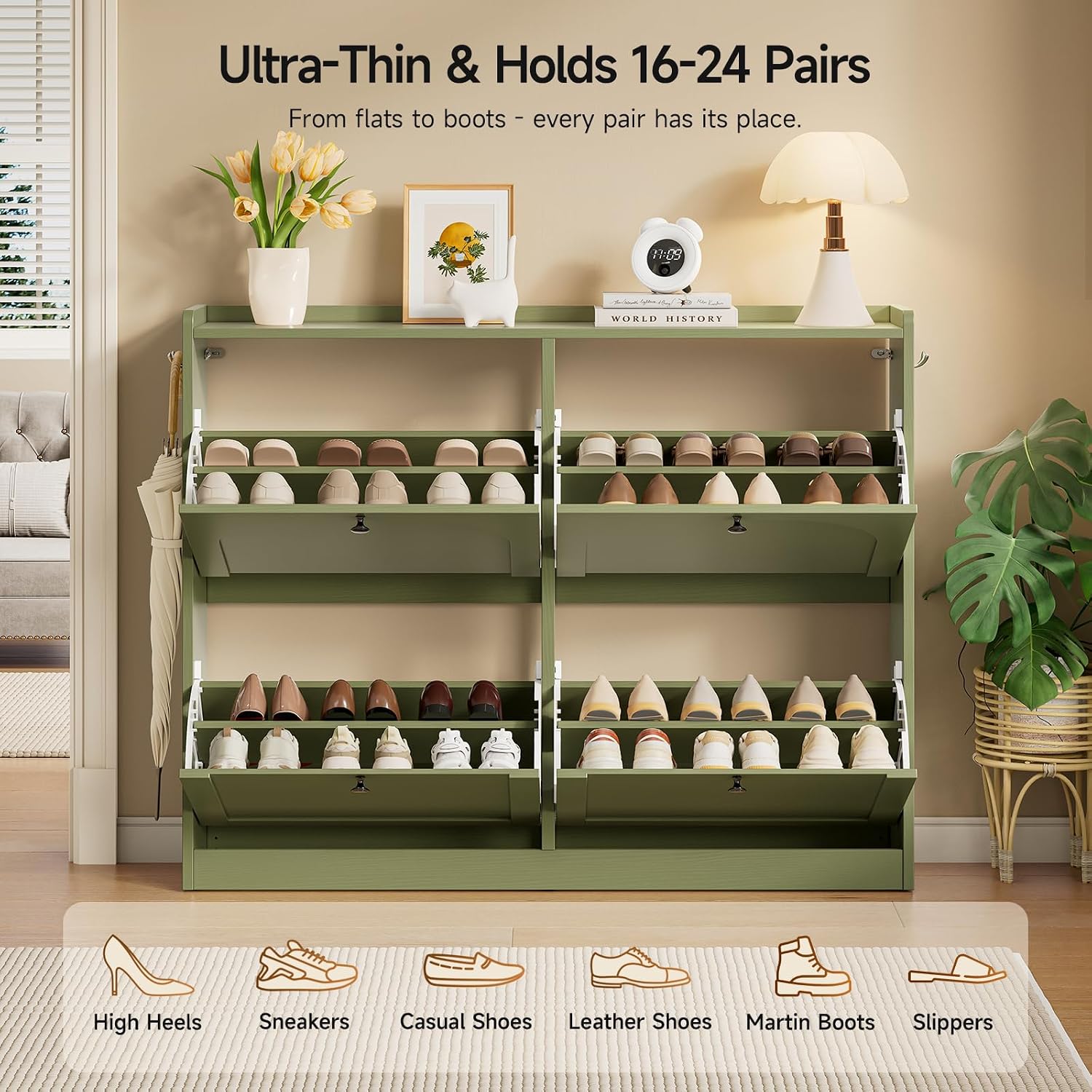 Thumbnail 2 de ONBRILL Shoe Cabinet with 4 Flip Drawers