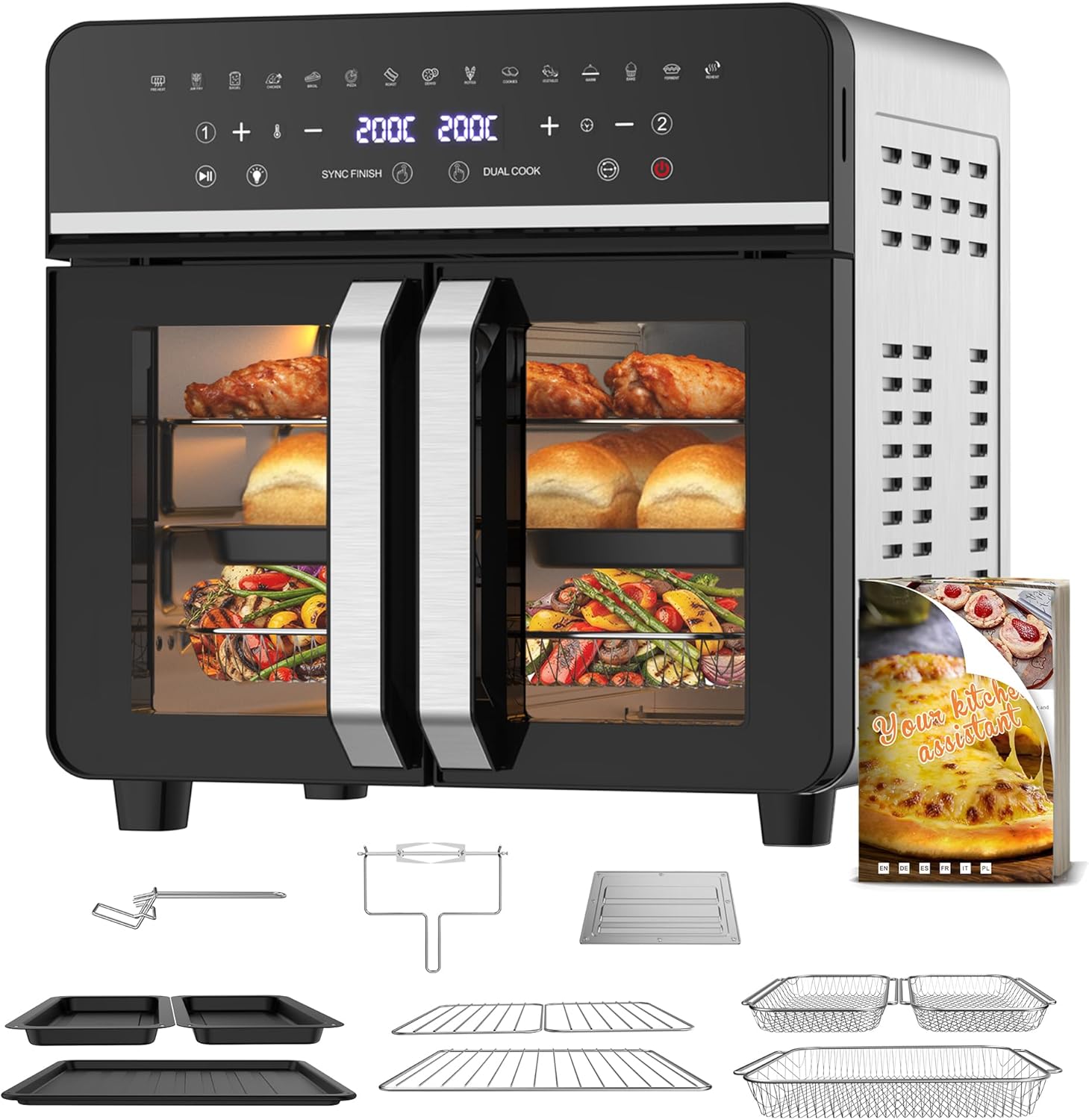 Friggitrice ad Aria 23L XXL con Porte alla Francese e Sync Finish – 2600W, 15 programmi, kit accessori