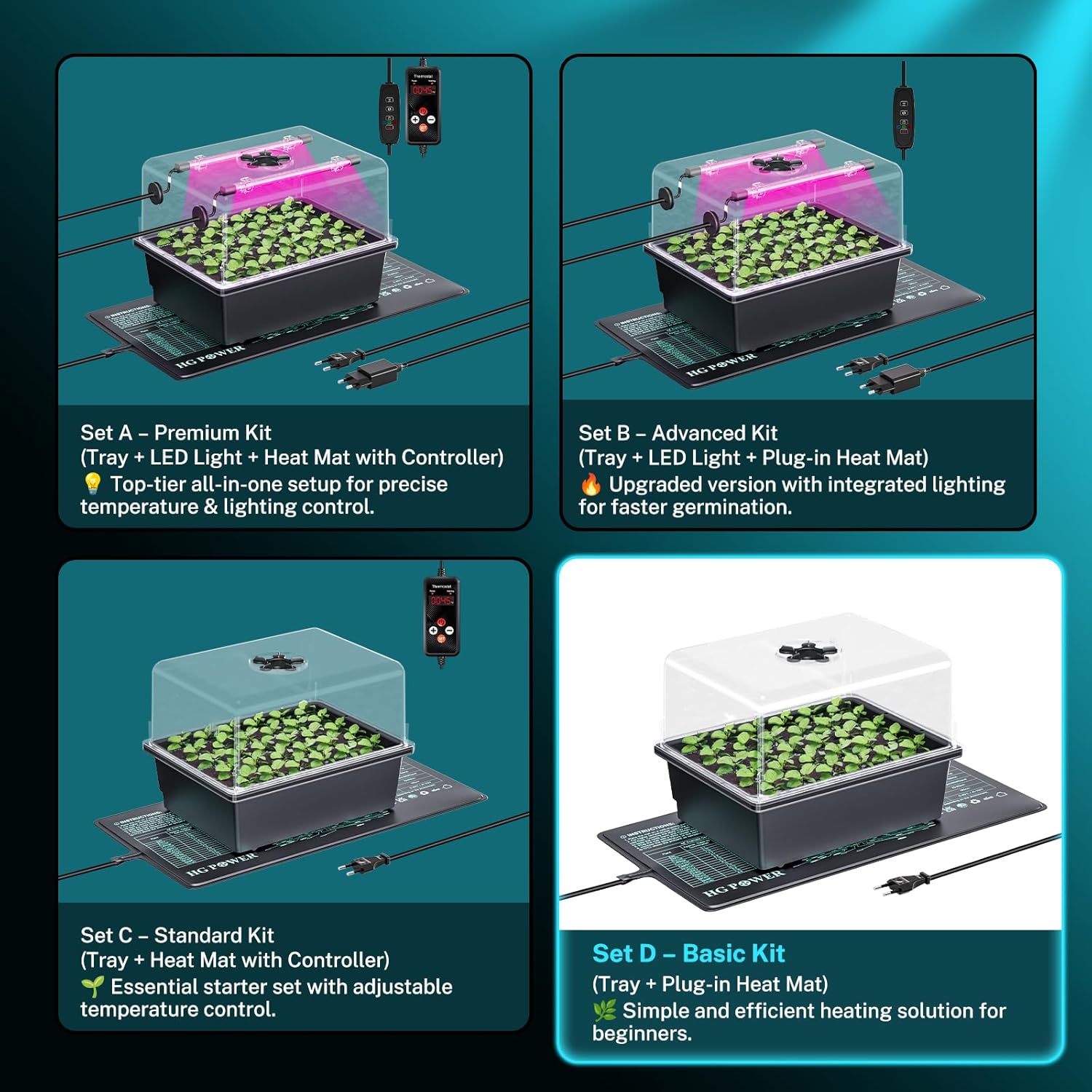 Thumbnail 6 de HG Power mini serra di germinazione con tappeti riscaldati e cupola, vassoio da 30 celle
