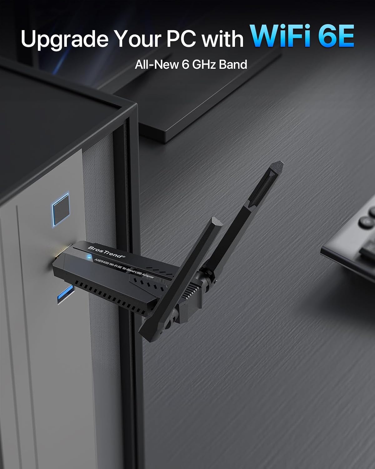 Detalle 2 de BrosTrend AXE5400 WiFi 6E USB WiFi Dongle (Long Range, Tri-Band 6GHz/5GHz/2.4GHz) for Windows