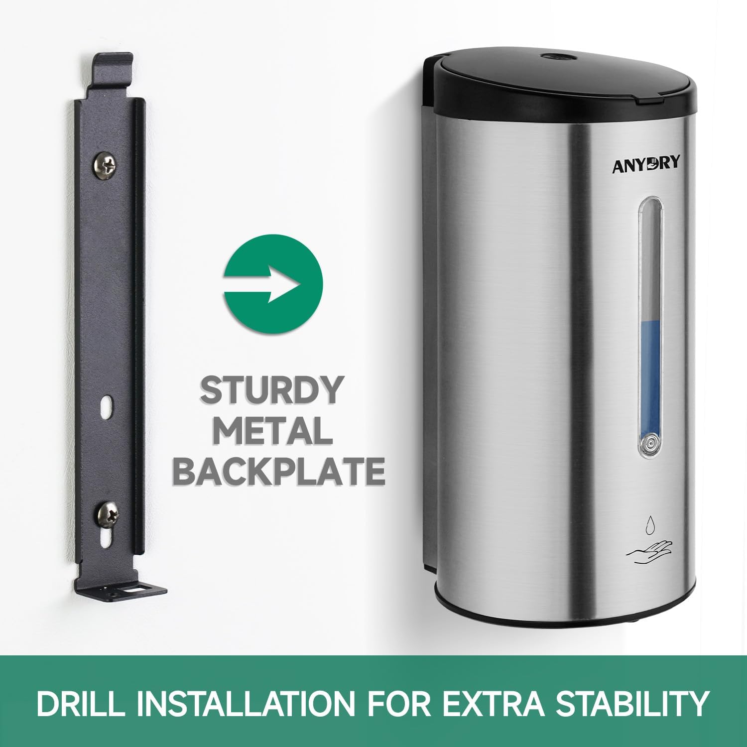 Thumbnail 1 de AnyDry Professional 750ml Automatic Wall-Mounted Soap Dispenser (Brushed Stainless Steel)