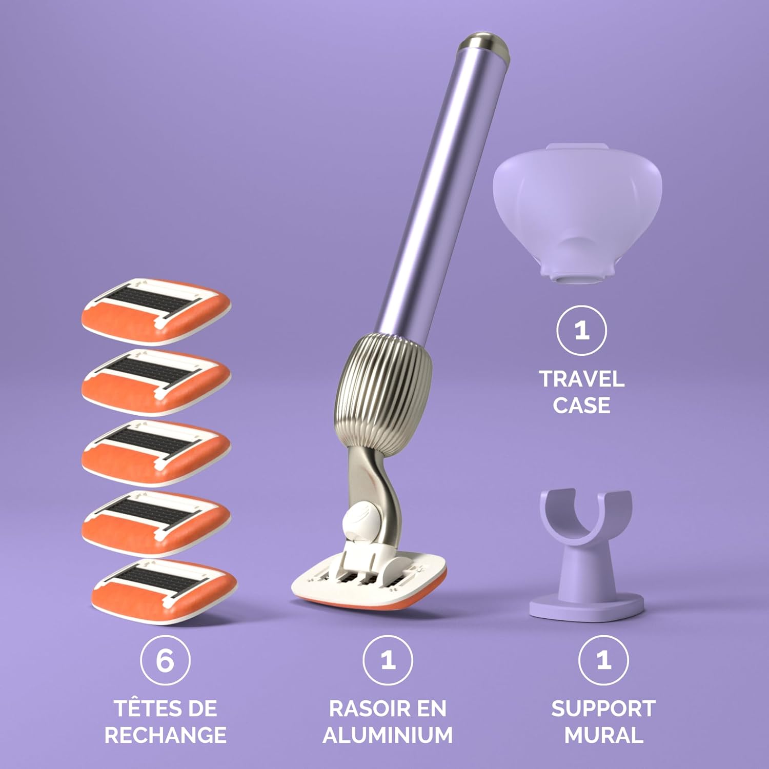 Detalle de Fler The Razor Shave Set - Rasoir Femme avec Têtes Interchangeables et Étui Protégeur