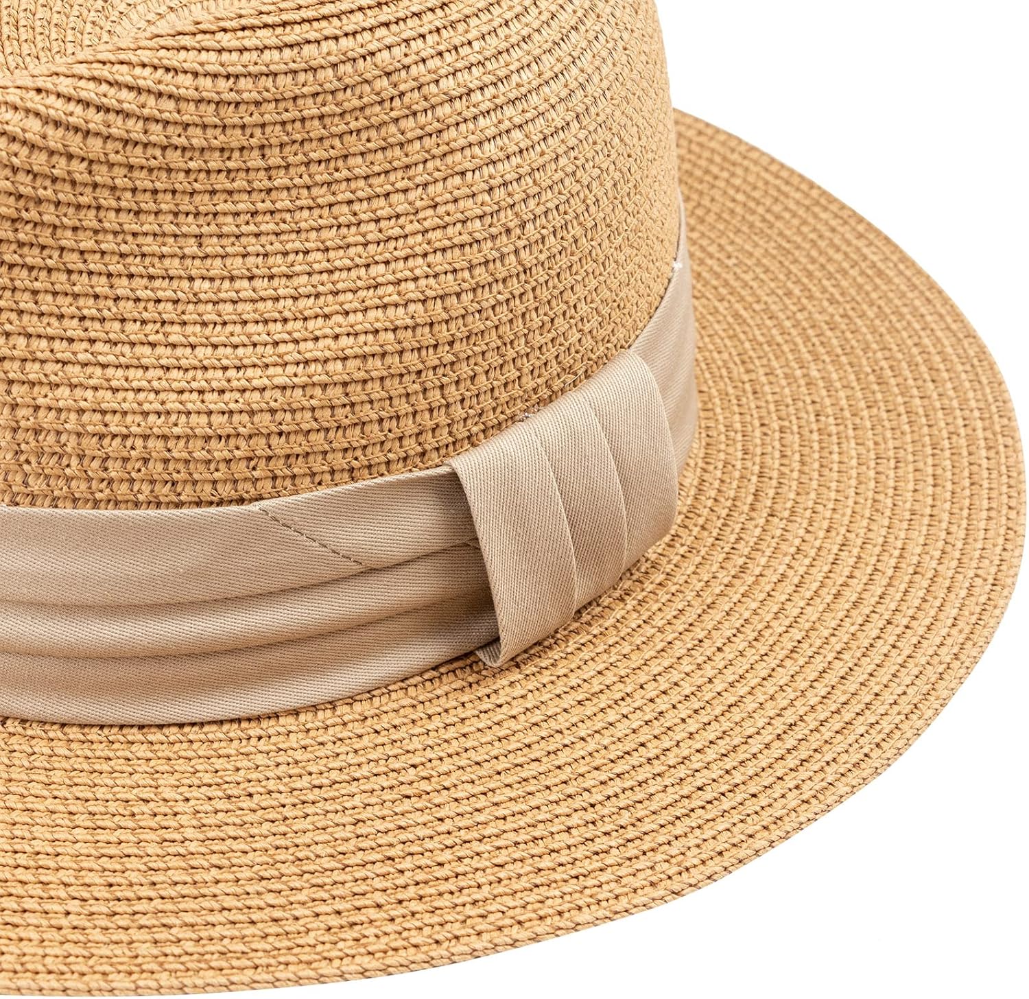 Detalle 2 de DRESHOW Damen Panama Hut mit breiter Krempe – Stroh Fedora mit UPF 50+