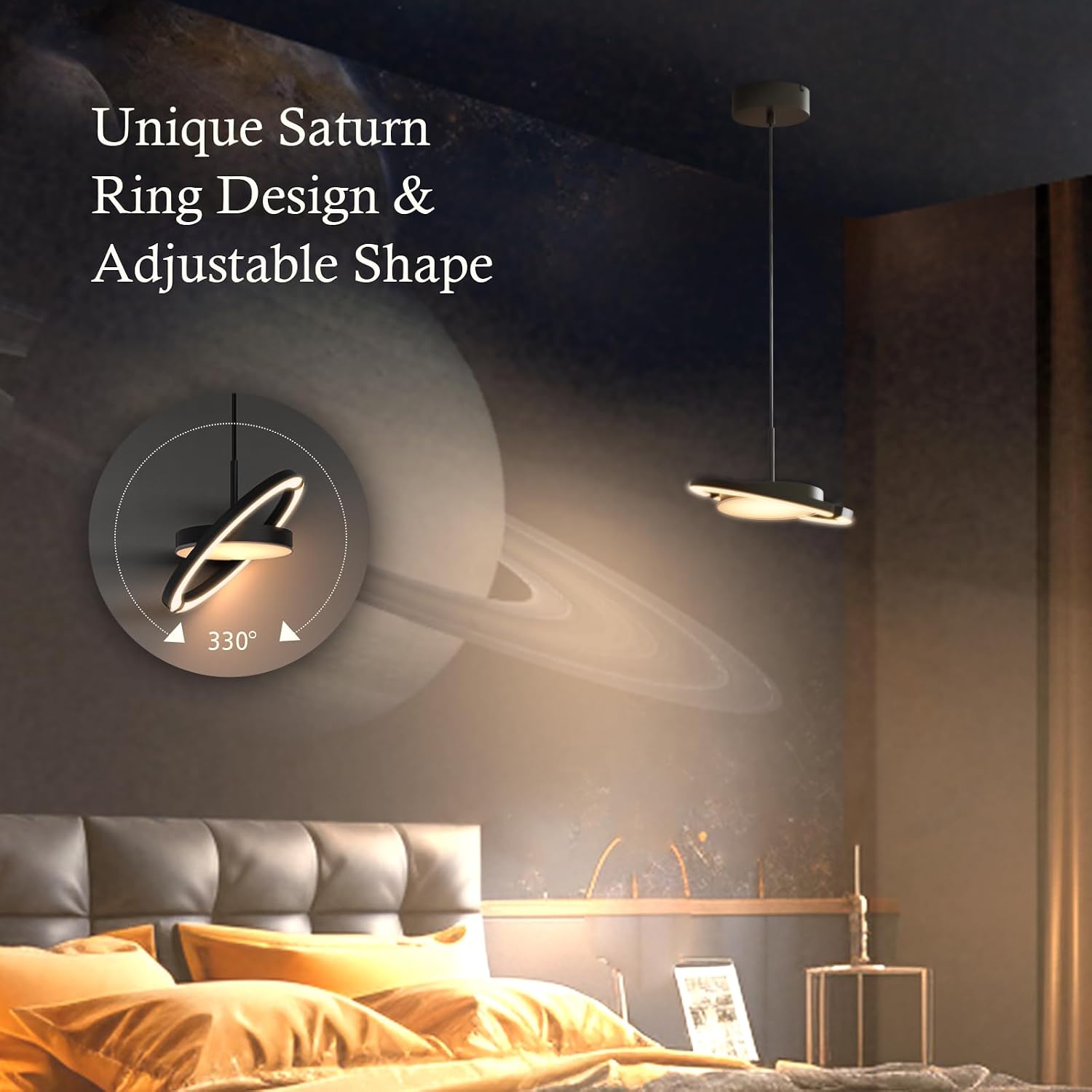 Detalle 1 de FIMEI JMY9020 LED Pendant Light, Dimmable Saturn Ring, Adjustable Colour