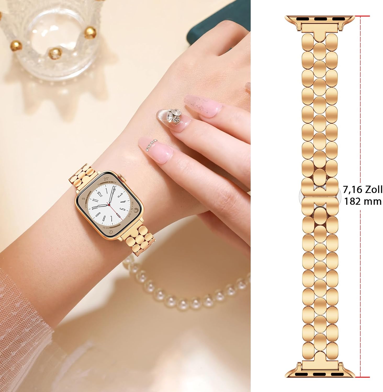 Detalle de V.R.HOPE Metallarmband für Apple Watch (Rose Gold) – Edelstahl-Band für 38/40/41/42 mm