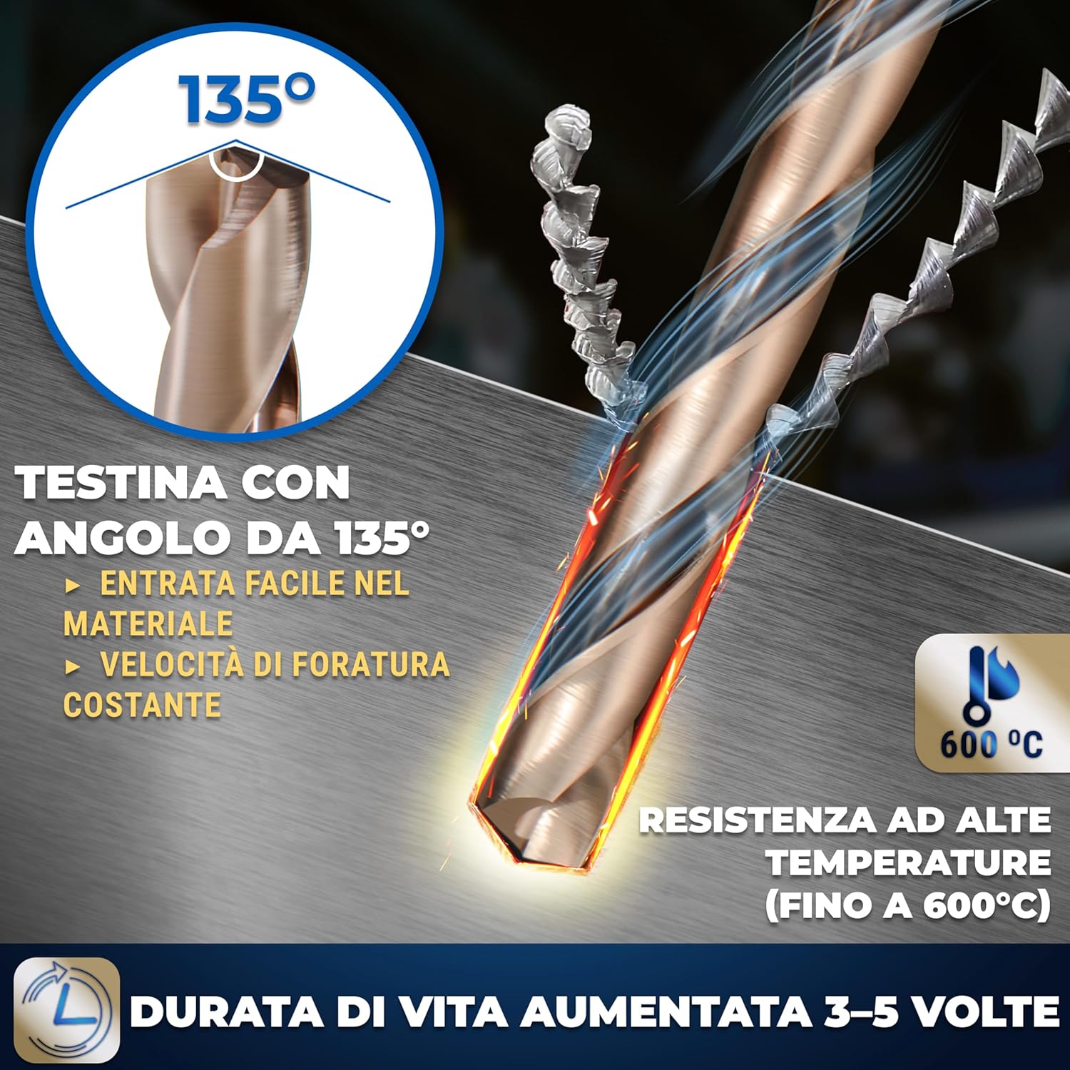 Detalle de Set punte trapano S&R in lega di cobalto 1,5–6,5 mm, 13 pezzi – DIN 338, HSS Cobalto 5%