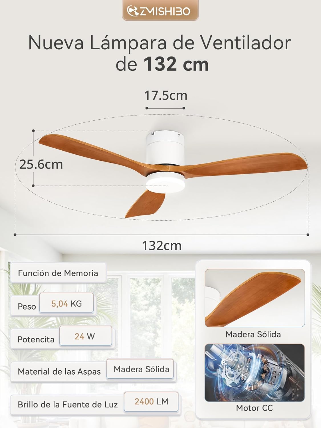 Thumbnail 5 de Título mejorado: ZMISHIBO Ventilador Techo Ø132cm Luz 6 Velocidades 🌀
