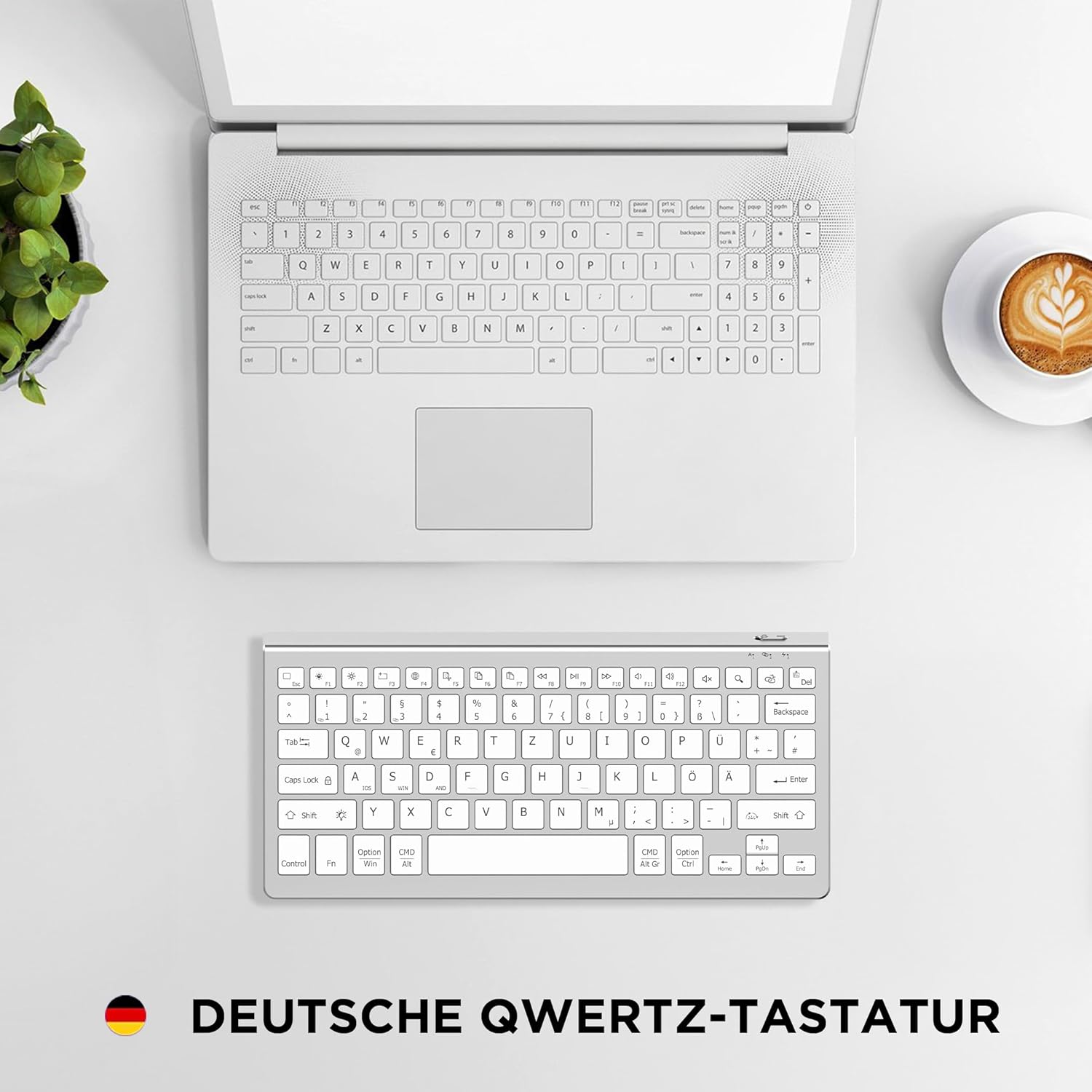 Detalle de Bluetooth Deutsche Tastatur von CACOE – kompatibel mit iPad A16/10, iPad Air/Pro sowie iOS, Android, Windows (3 BT-Kanäle, silber, 7 Farben)
