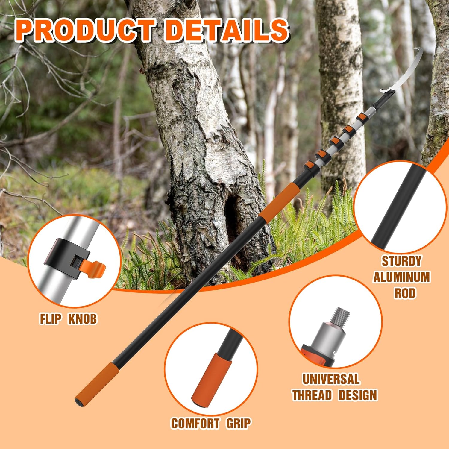 Thumbnail 1 de SISUPASSIE 7.2m Telescopic Pole Saw – Long Reach Pruning Saw with Durable Blade
