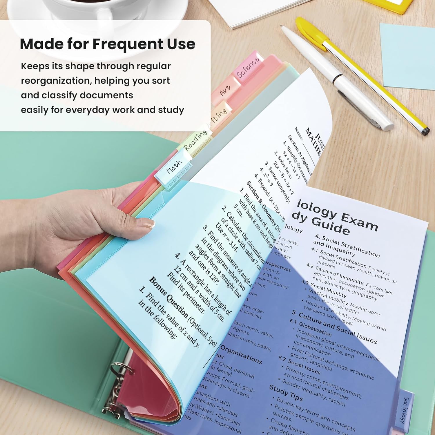 Detalle 1 de Taja 16-Count Plastic Binder Dividers with 8 Pastel Tabs and Two Pockets