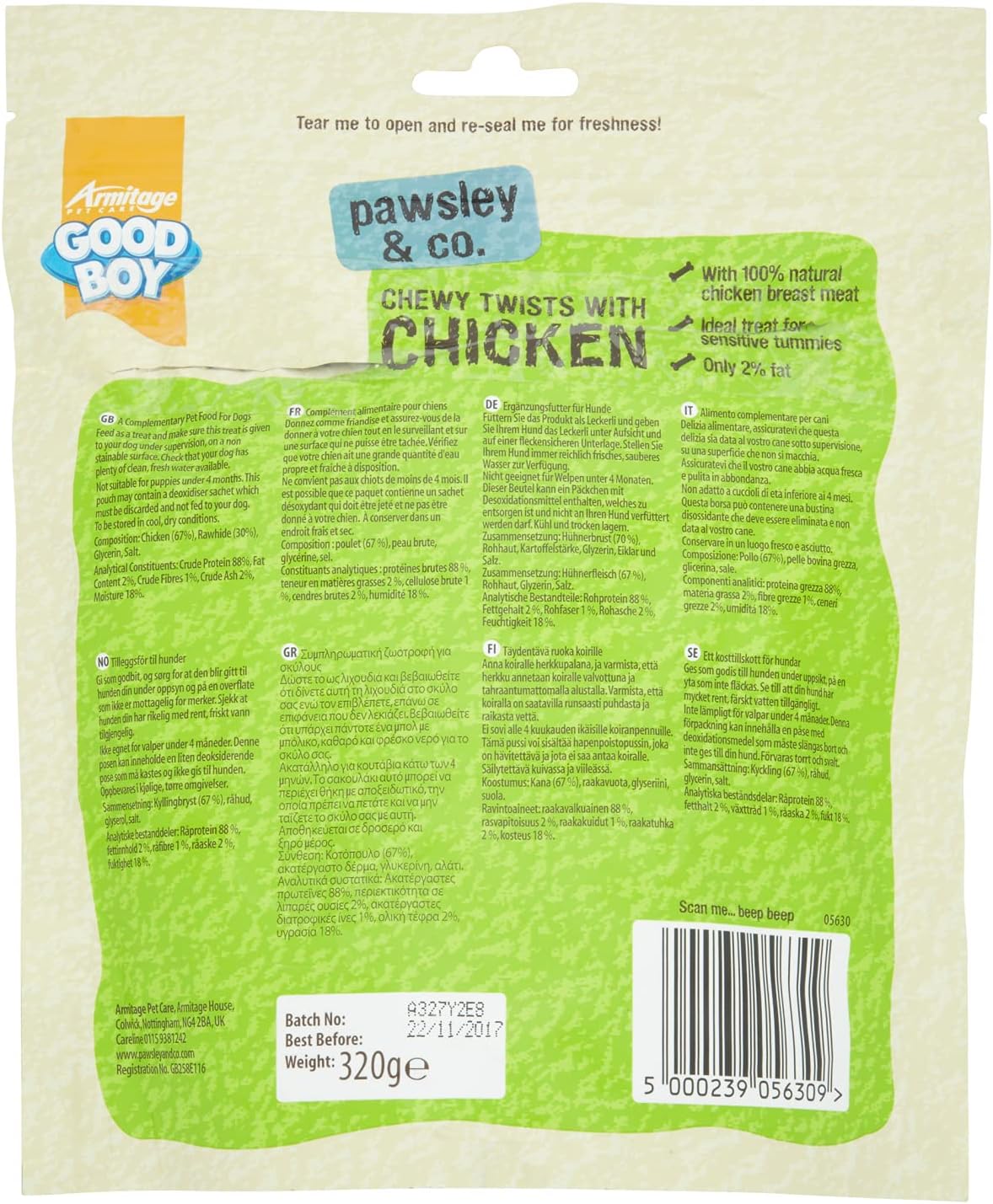 Detalle de Good Boy Chewy Twists With Chicken – Gluten Free Dog Treats (Case of 3 x 320g) made with 100% natural chicken breast