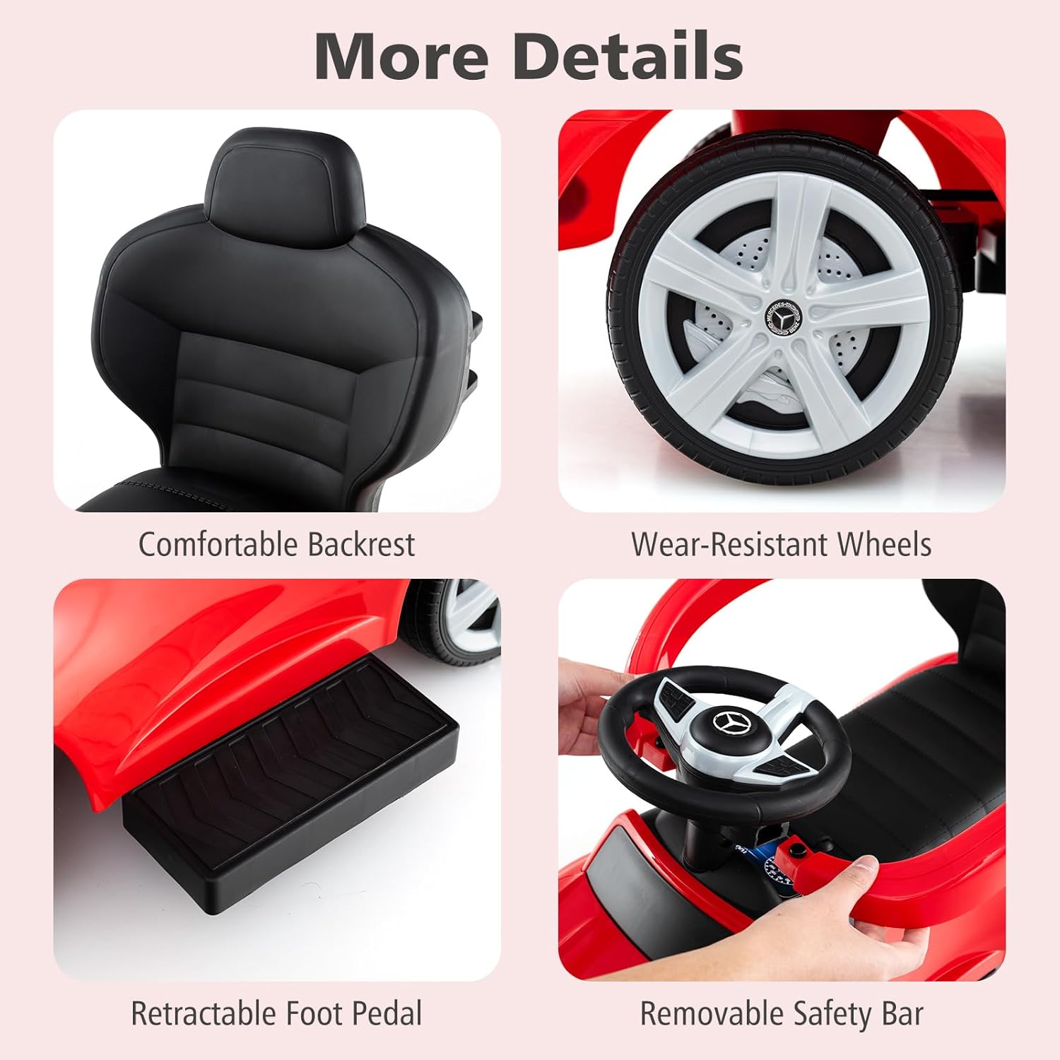 Thumbnail 3 de INFANS Licensed Mercedes Benz 3-in-1 Push & Ride Car for Toddlers (Red)