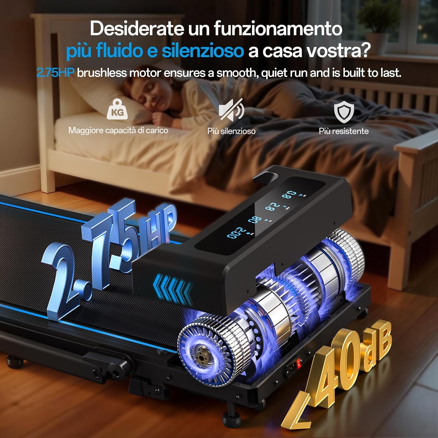 Detalle de FOUSAE Tapis Roulant Elettrico Pieghevole 5 in 1: inclinazione, display LED e avvolgimento salvaspazio