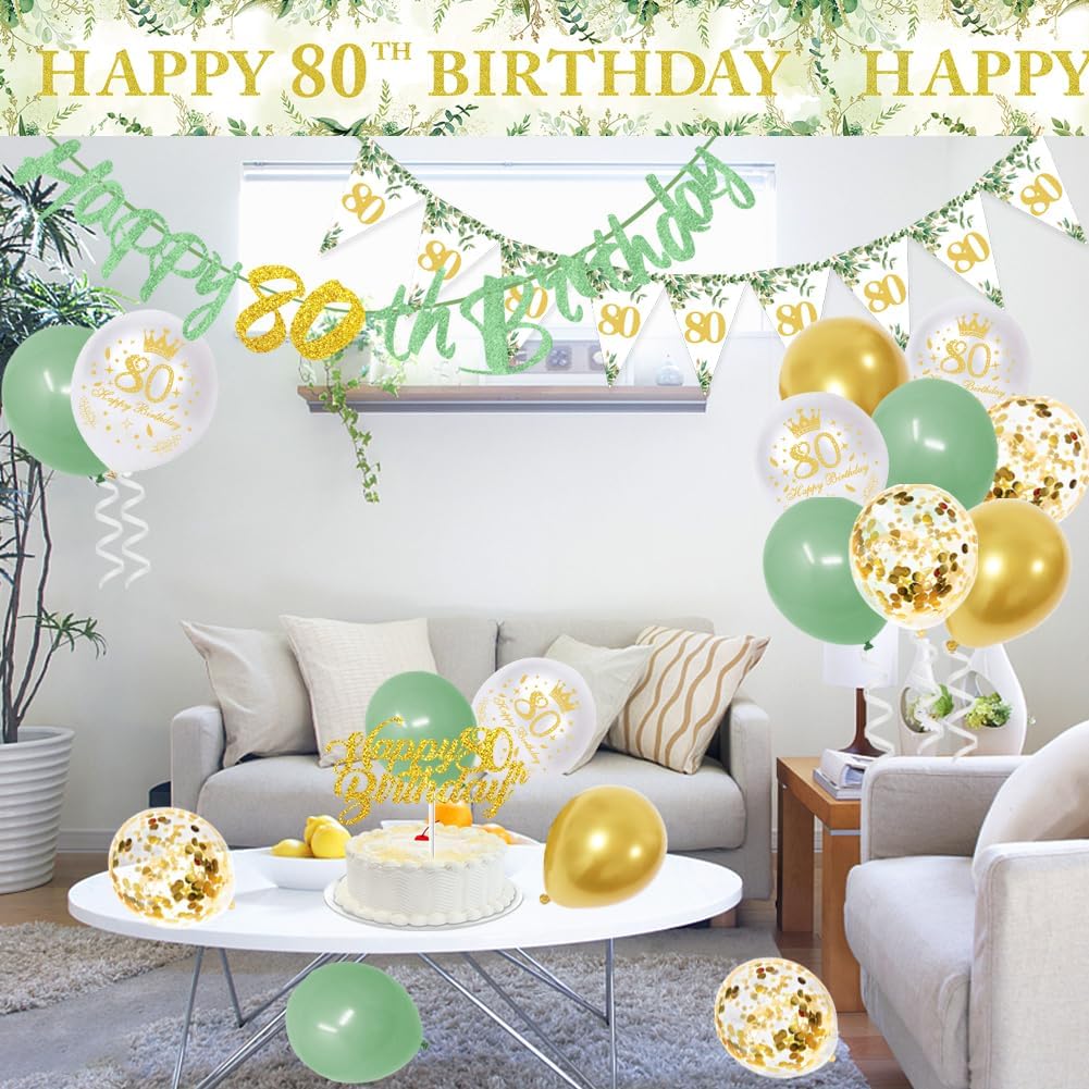 Thumbnail 4 de Sage Green 80th Birthday Party Decorations Set | Happy 80th Banner & Matching Accents