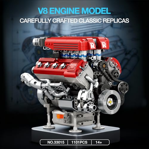 Detalle de Reobrix 33015: Maqueta de Motor V8 para Adultos, movimiento realista con pistones y cigüeñal funcional