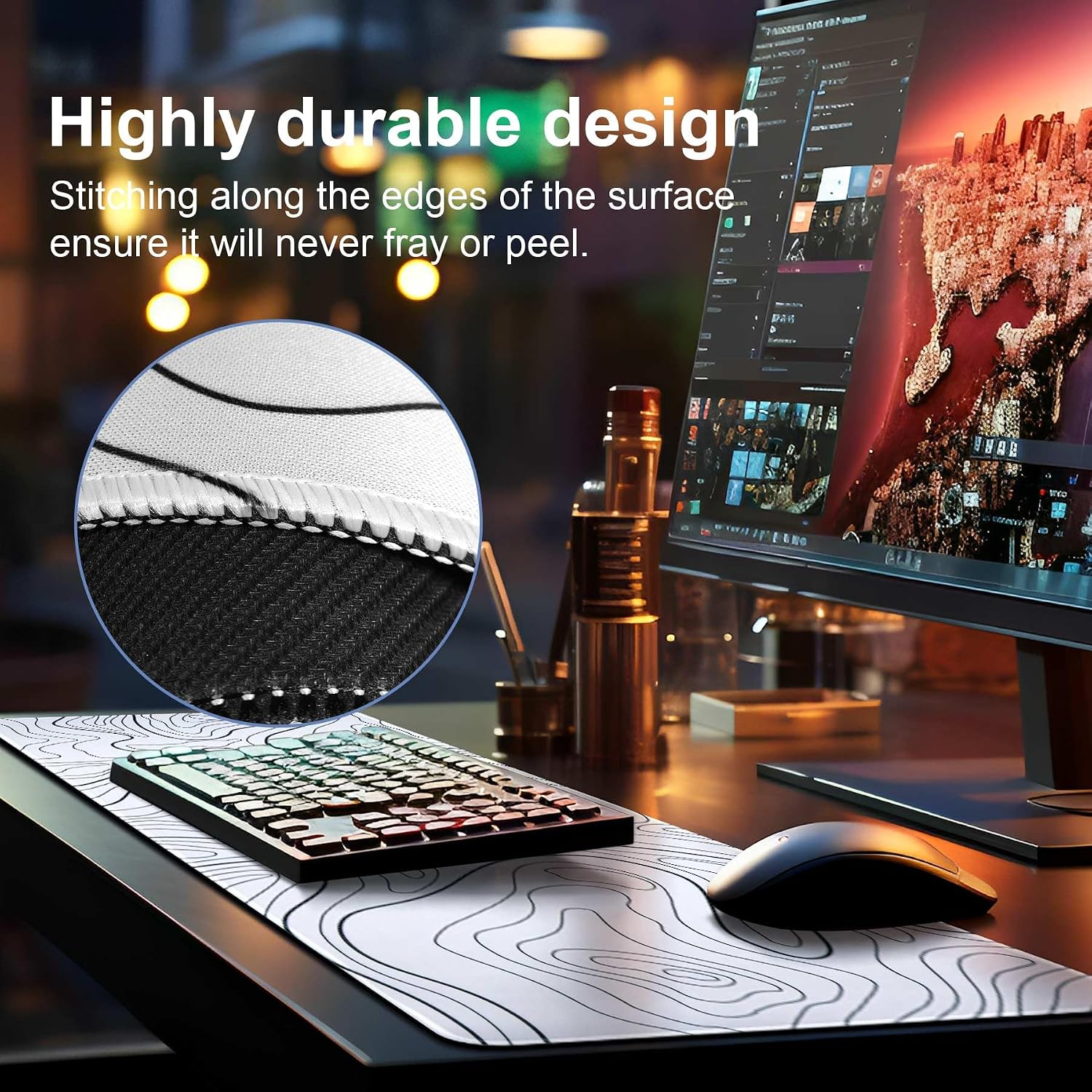 Detalle de DAWNTREES 1400 x 600 x 4 mm Large Mouse Pad – Extended Contour with Non-Slip Base