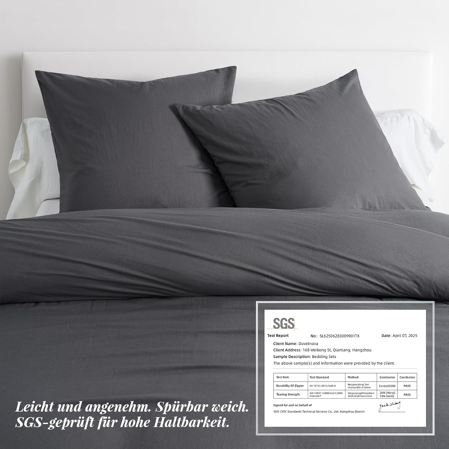 Thumbnail 3 de Duvetnova Bettwäsche 155x220 cm – 3-teilig, Superweiche Mikrofaser, ÖKO-TEX, bügelfrei, grau