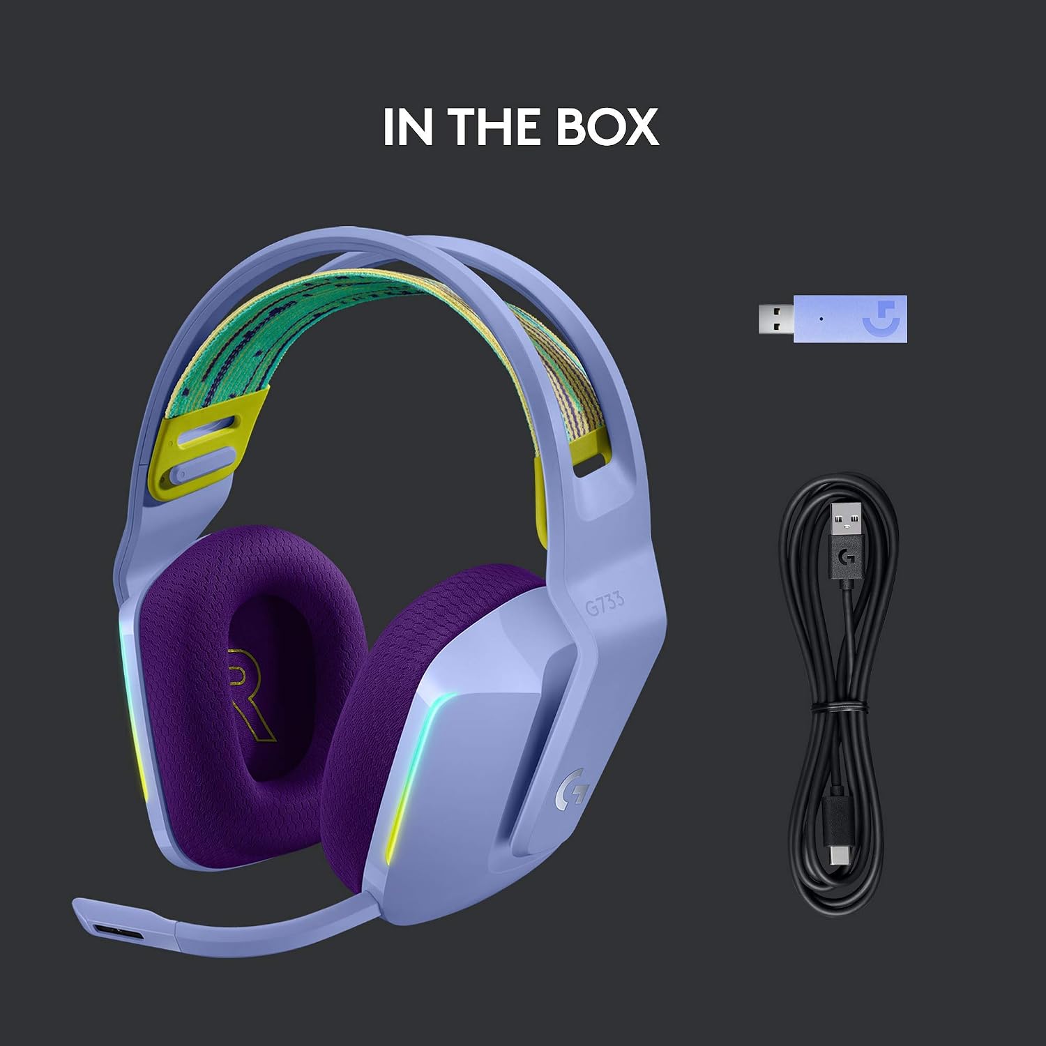 Detalle 2 de Logitech G733 LIGHTSPEED Wireless Gaming Headset, Lilac, with LIGHTSYNC RGB